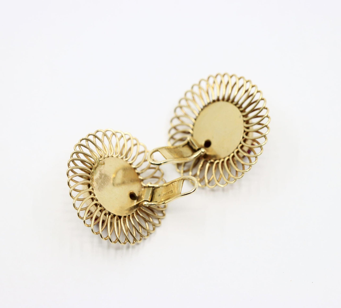 Retro 14K Gold Ruby Diamond Sunflower Earrings