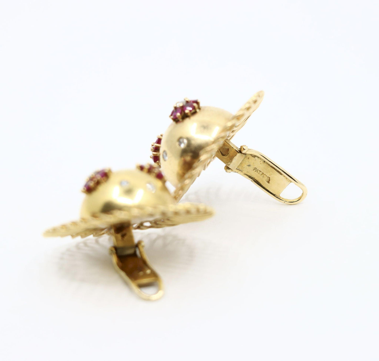 Retro 14K Gold Ruby Diamond Sunflower Earrings