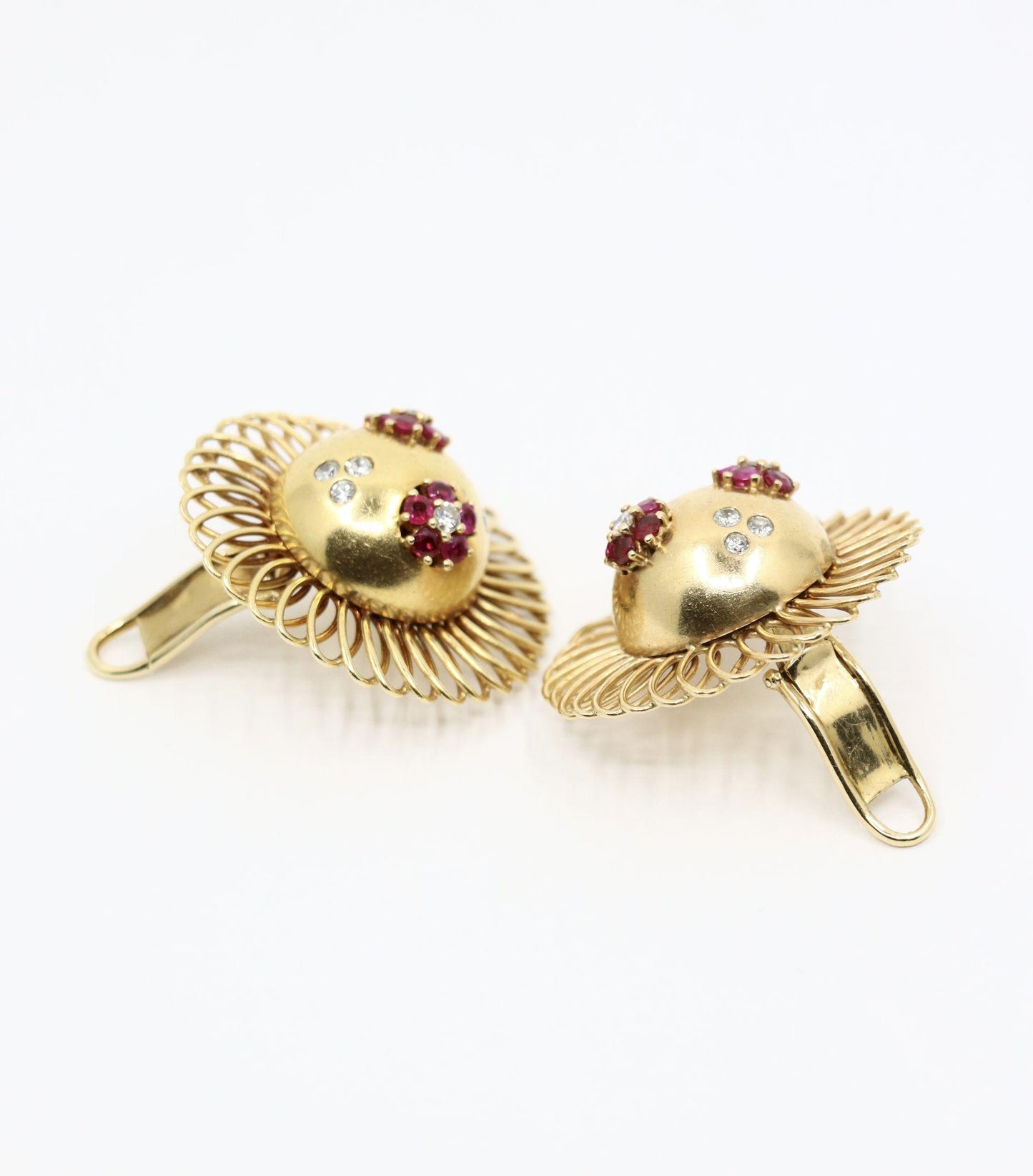 Retro 14K Gold Ruby Diamond Sunflower Earrings