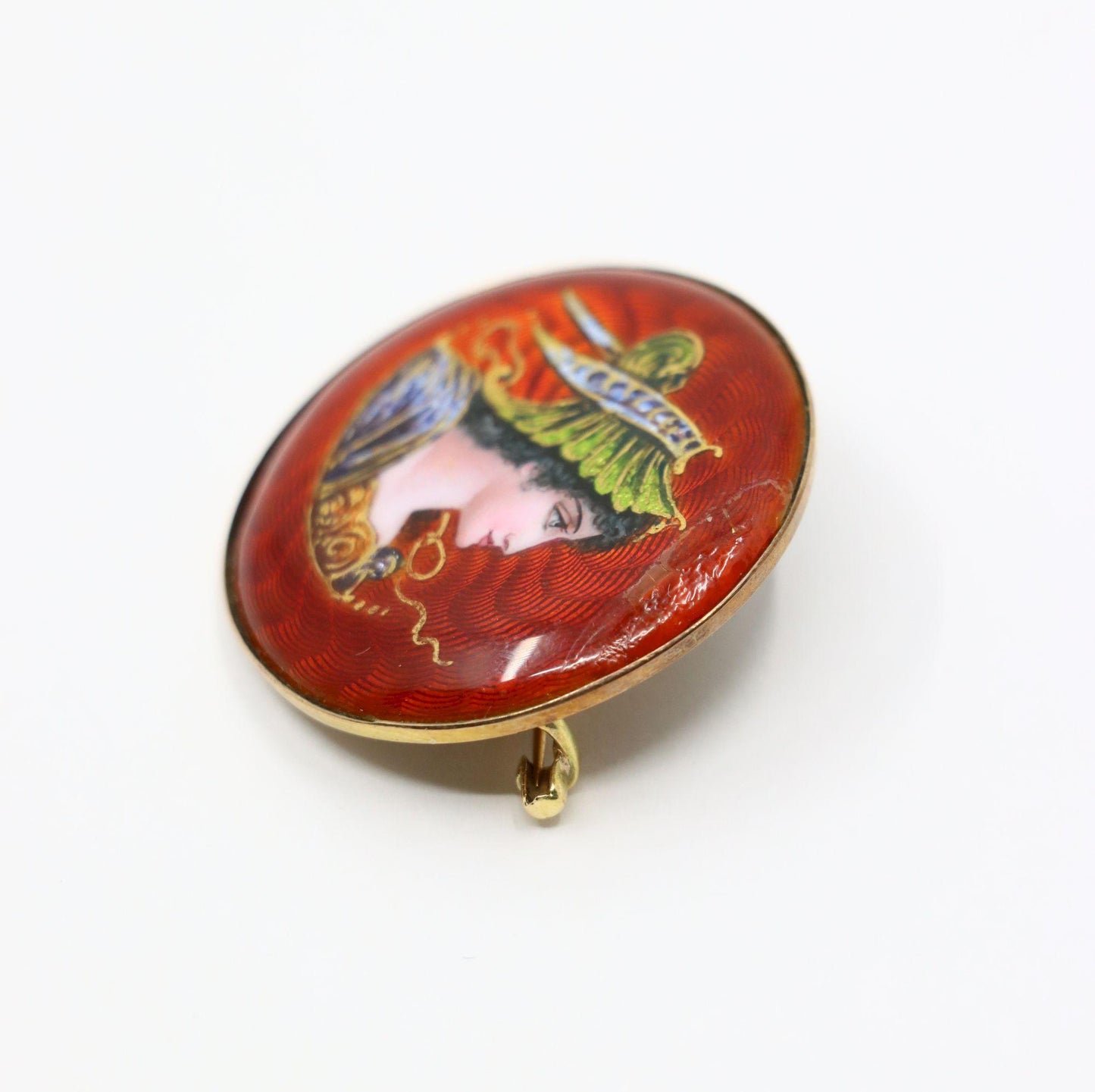 Vintage 14K Gold Enamel Painted Brooch Pin