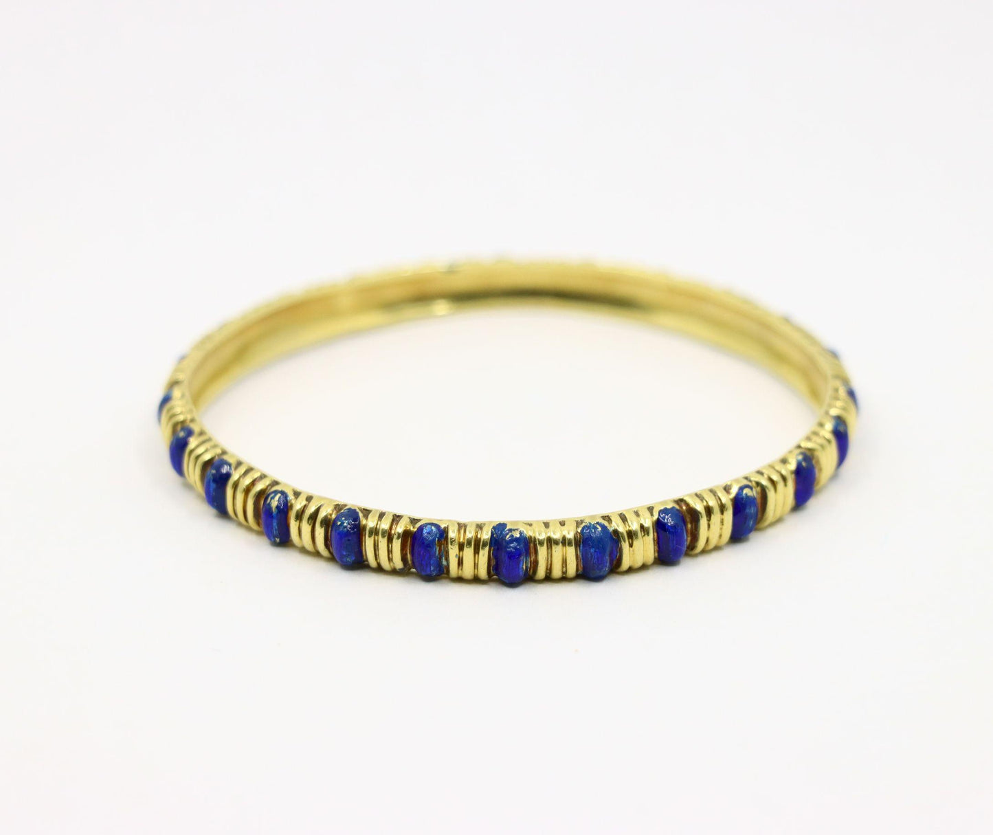 Tiffany & Co. 18K Gold Blue Enamel Textured Bangle