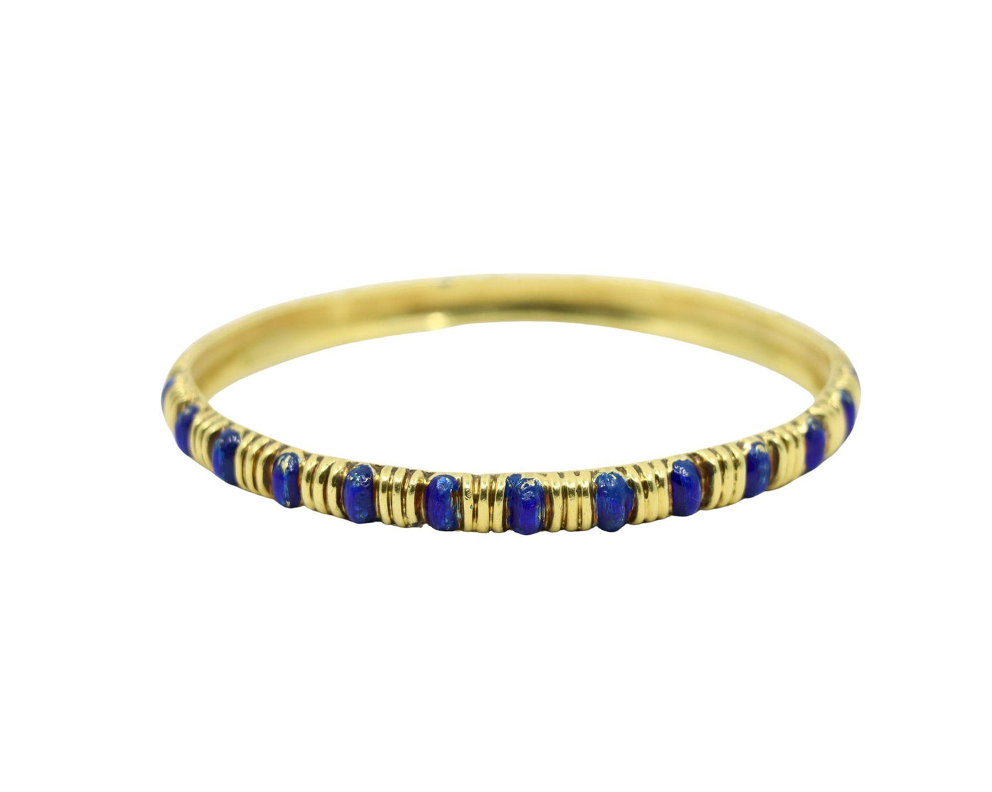 Tiffany & Co. 18K Gold Blue Enamel Textured Bangle