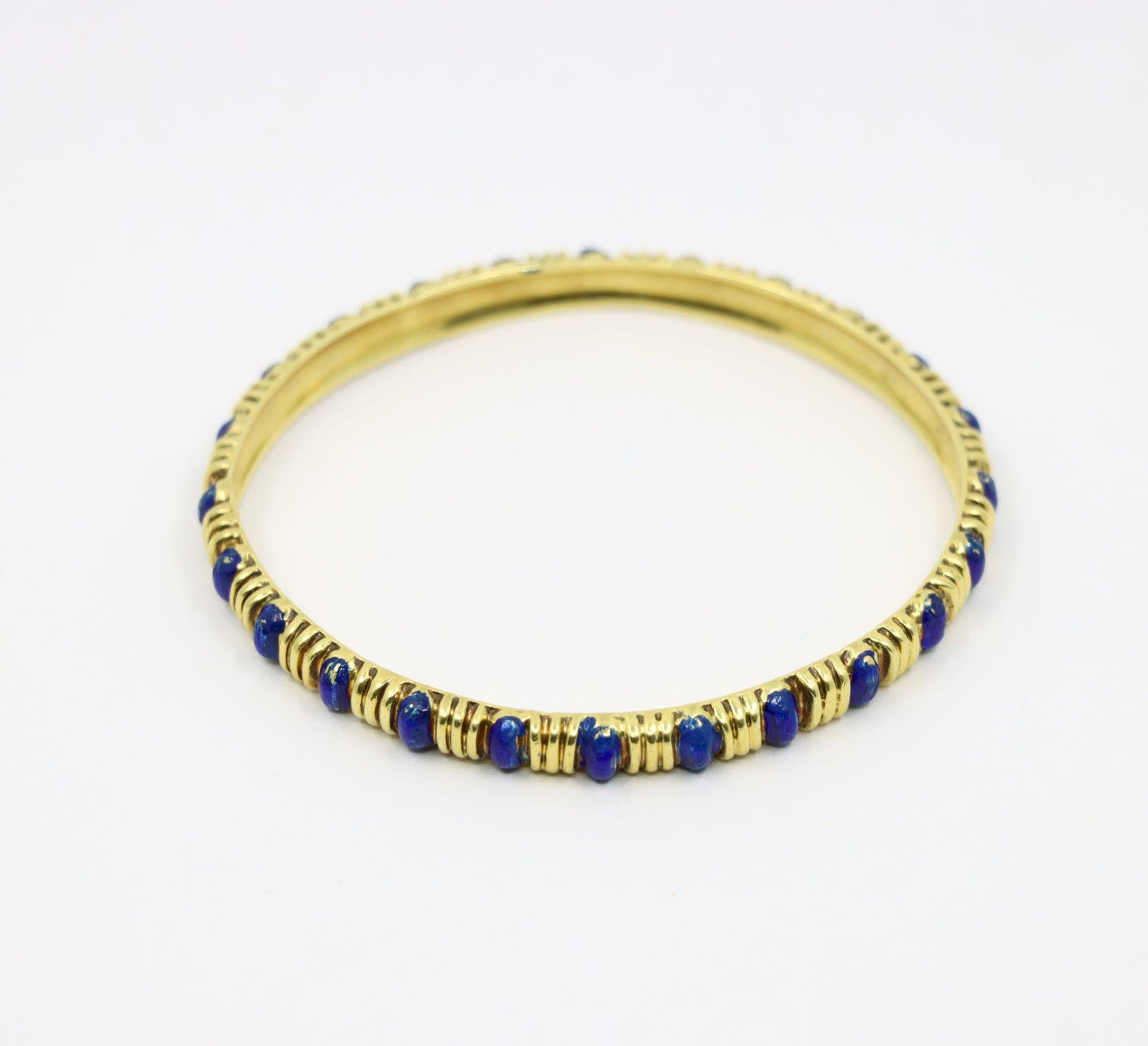 Tiffany & Co. 18K Gold Blue Enamel Textured Bangle
