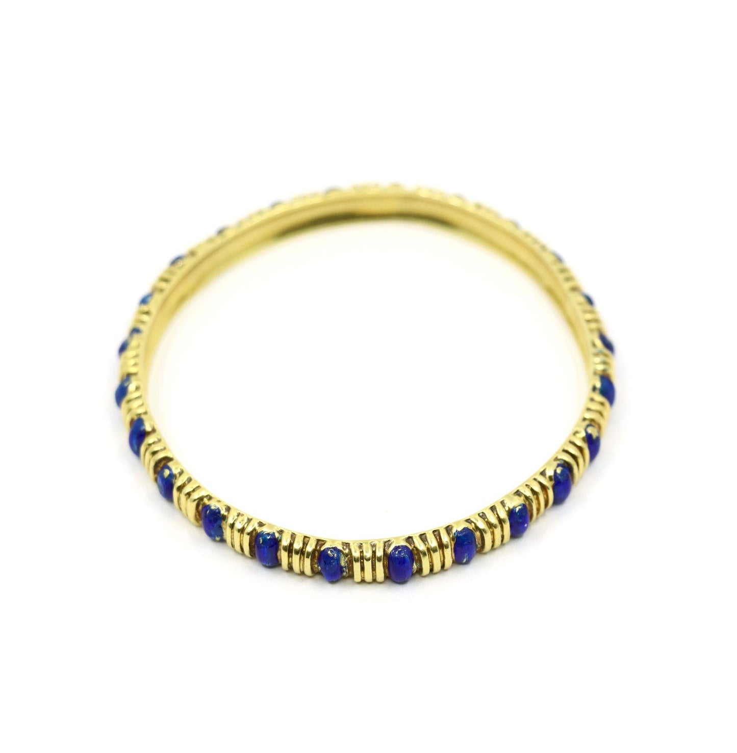 Tiffany & Co. 18K Gold Blue Enamel Textured Bangle