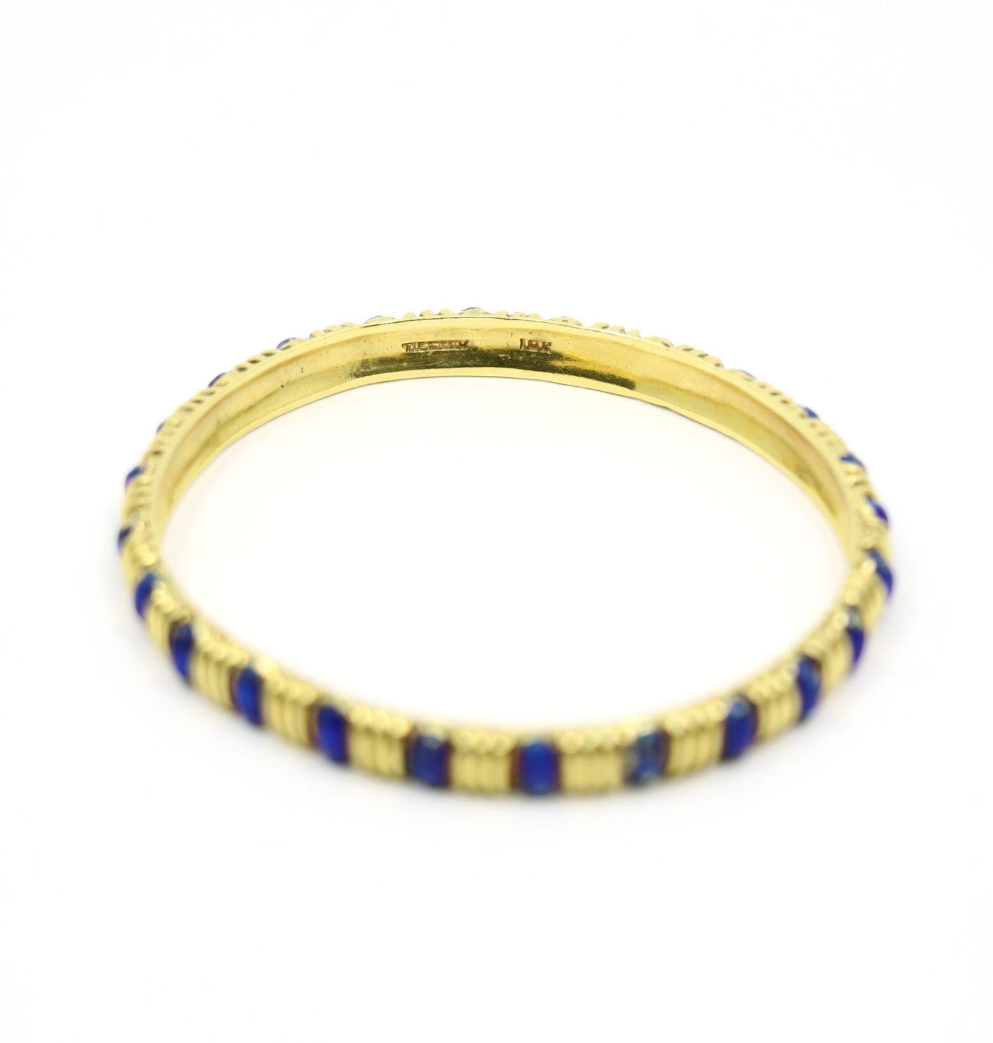 Tiffany & Co. 18K Gold Blue Enamel Textured Bangle