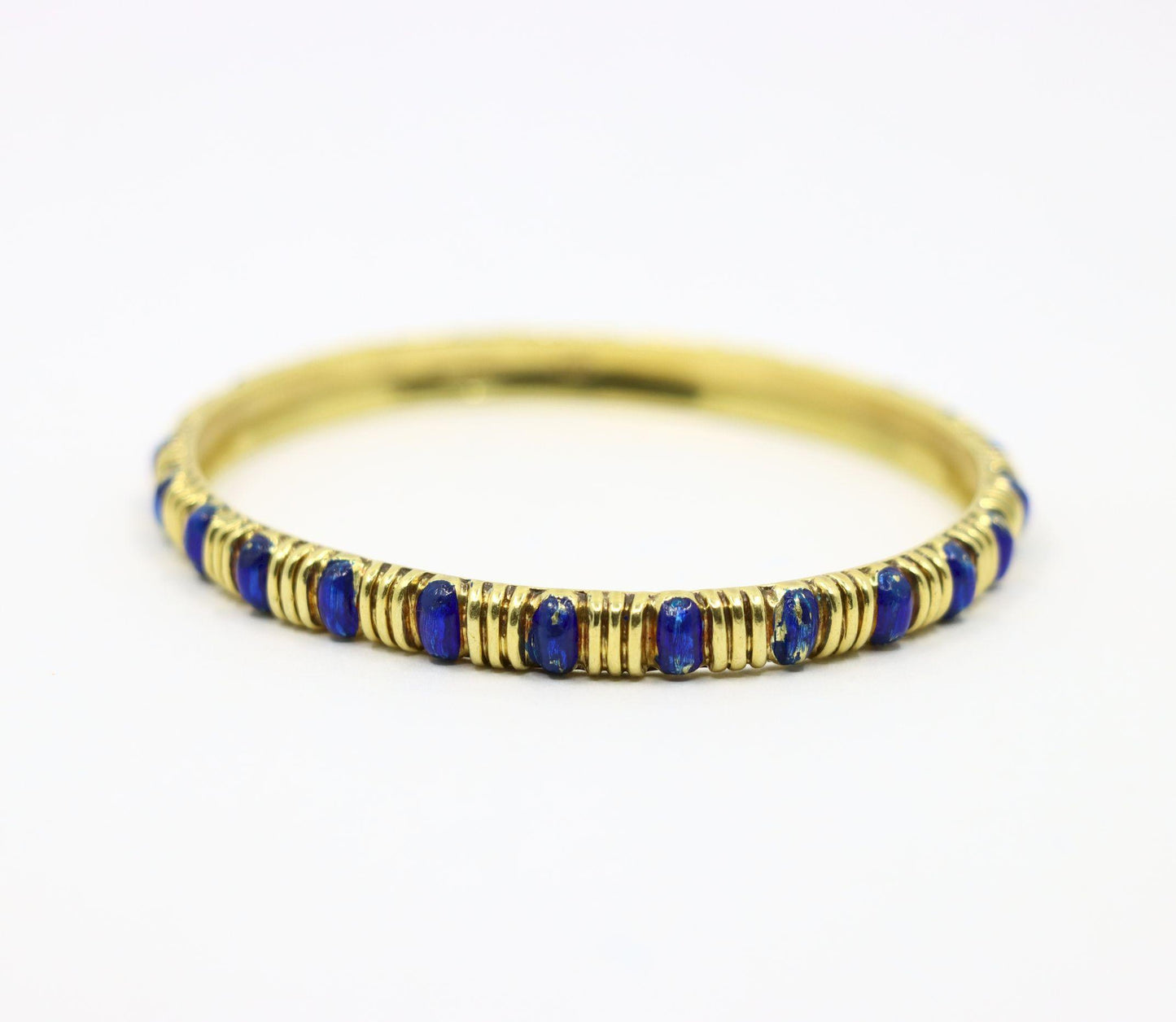 Tiffany & Co. 18K Gold Blue Enamel Textured Bangle