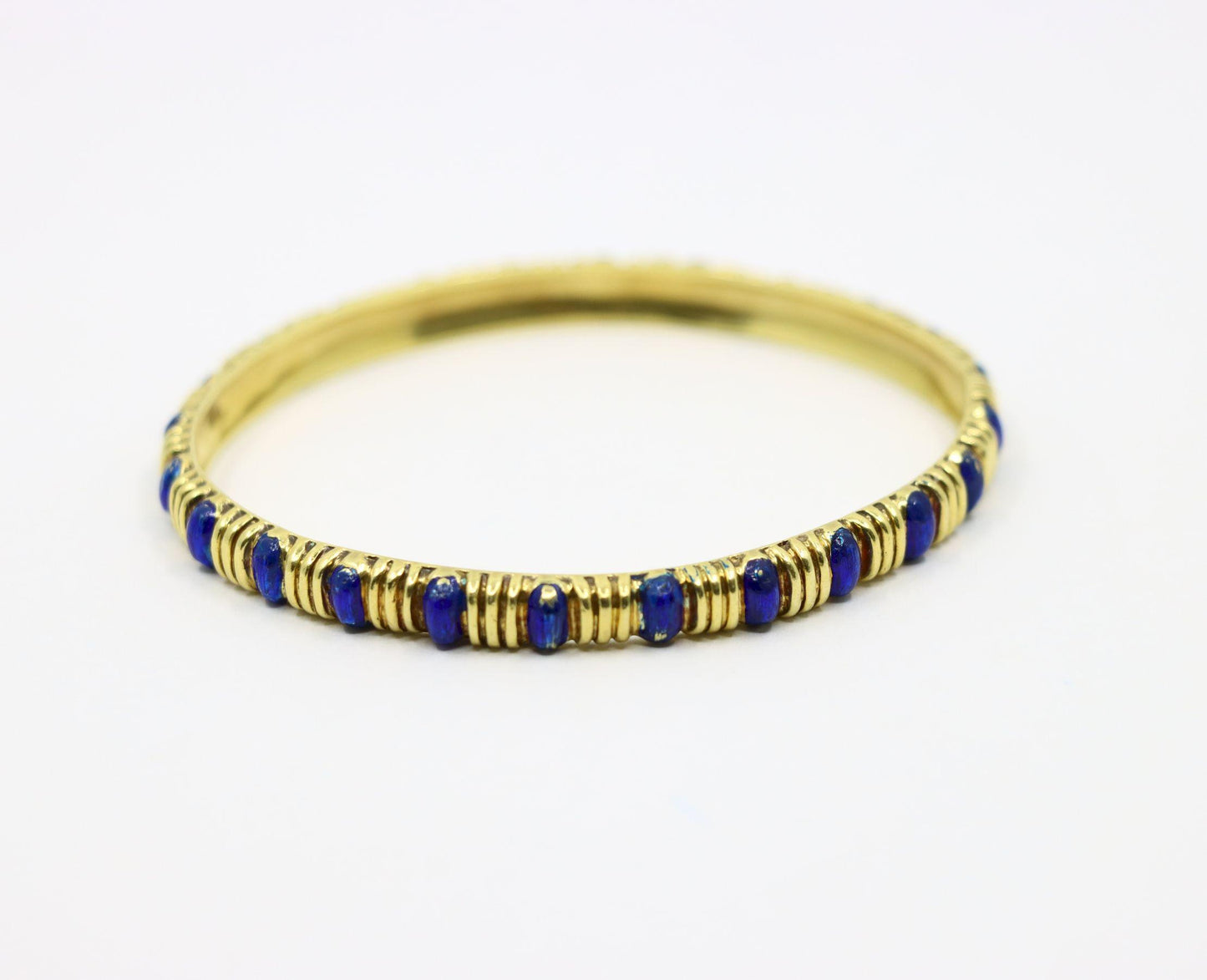 Tiffany & Co. 18K Gold Blue Enamel Textured Bangle