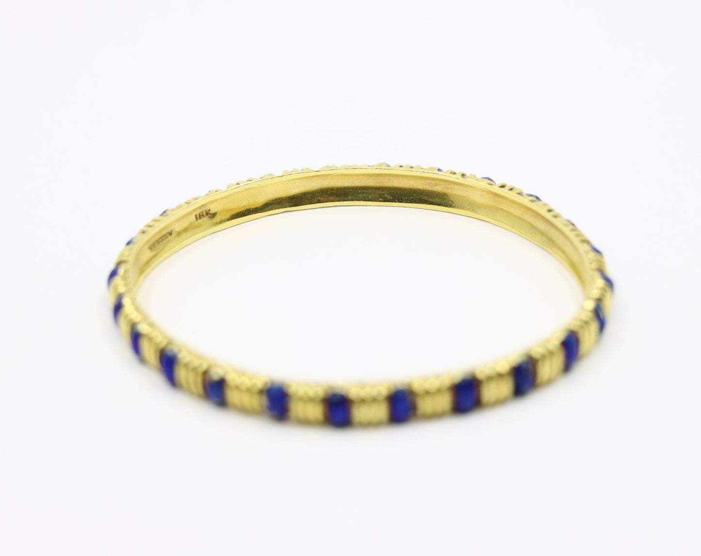 Tiffany & Co. 18K Gold Blue Enamel Textured Bangle