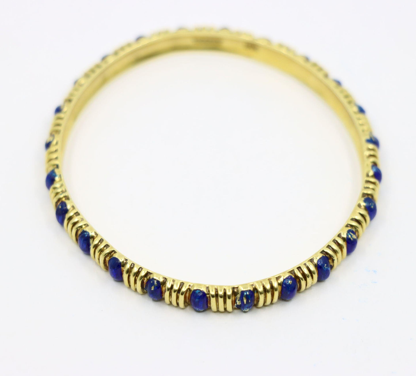 Tiffany & Co. 18K Gold Blue Enamel Textured Bangle