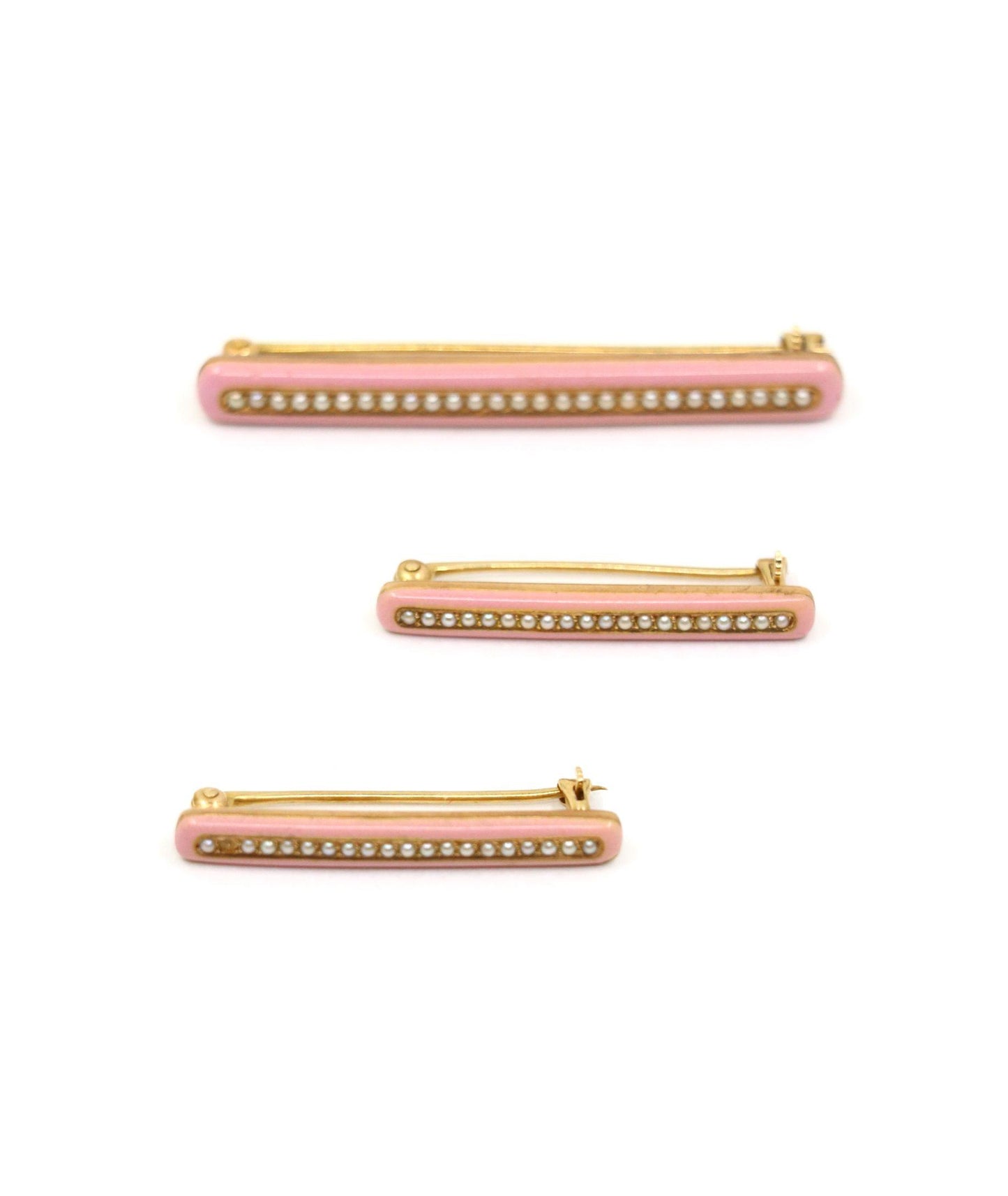 Vintage Tiffany & Co. 14K Gold Pink Enamel Pearl Brooch Set