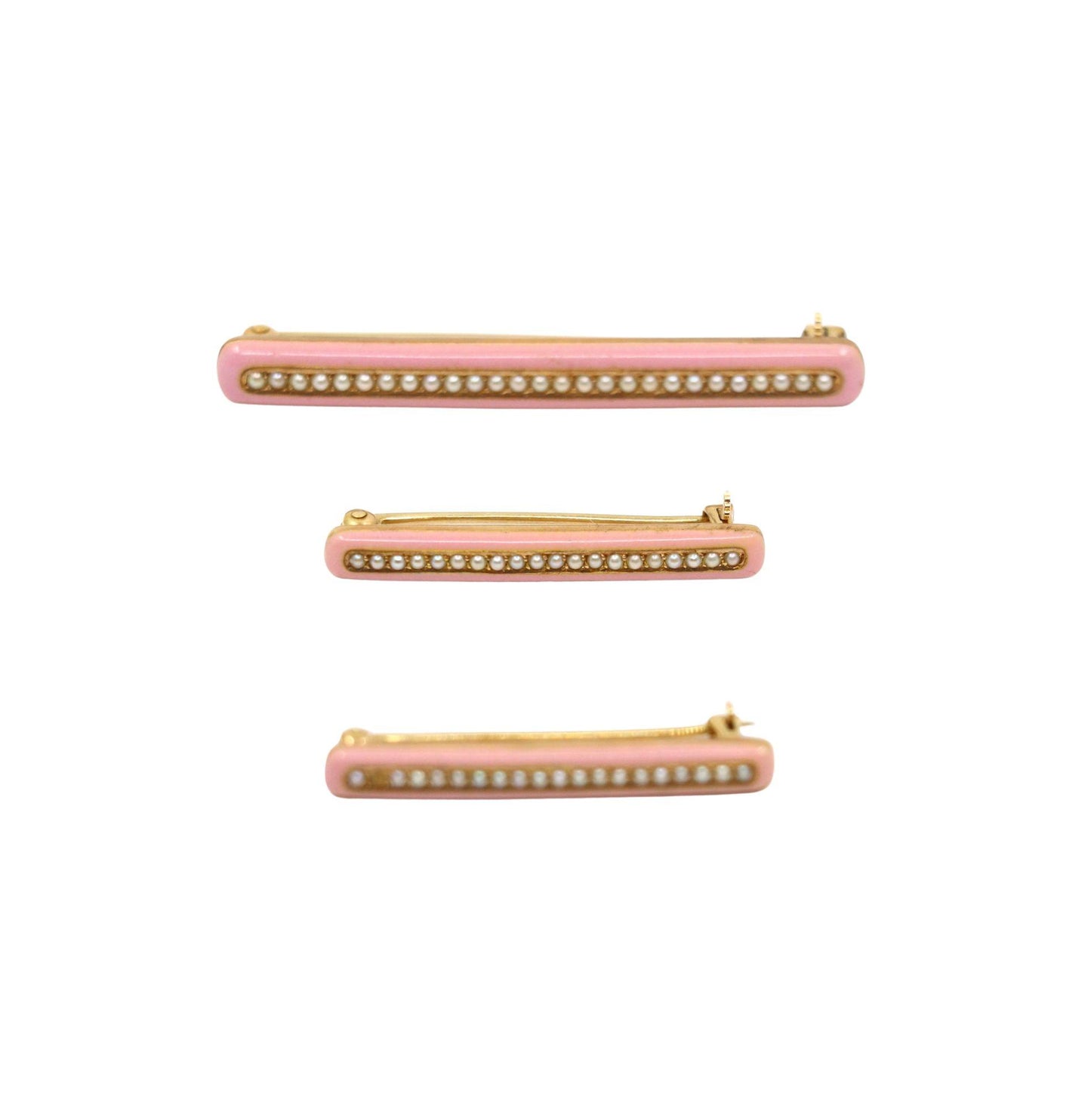 Vintage Tiffany & Co. 14K Gold Pink Enamel Pearl Brooch Set