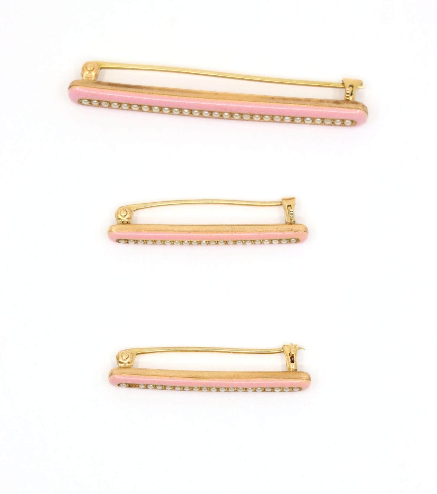 Vintage Tiffany & Co. 14K Gold Pink Enamel Pearl Brooch Set