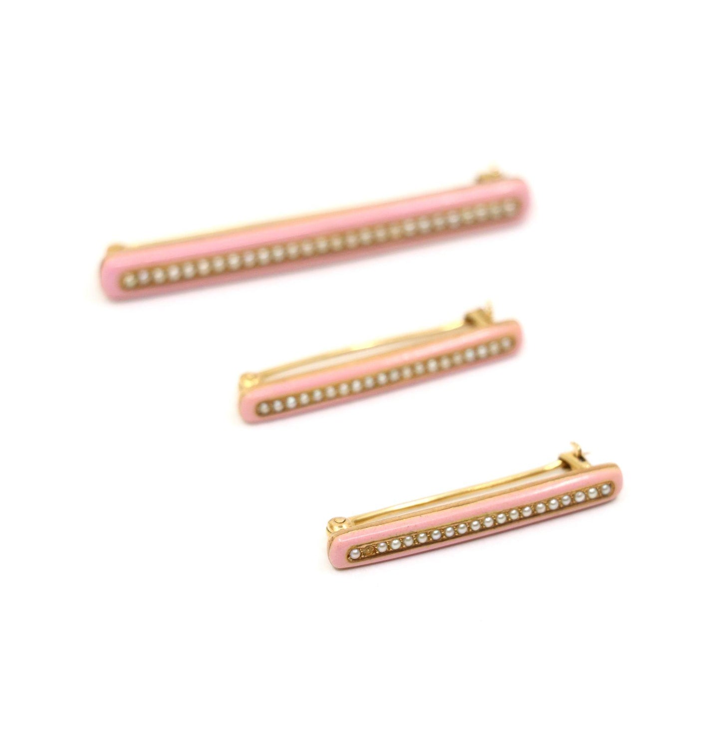 Vintage Tiffany & Co. 14K Gold Pink Enamel Pearl Brooch Set