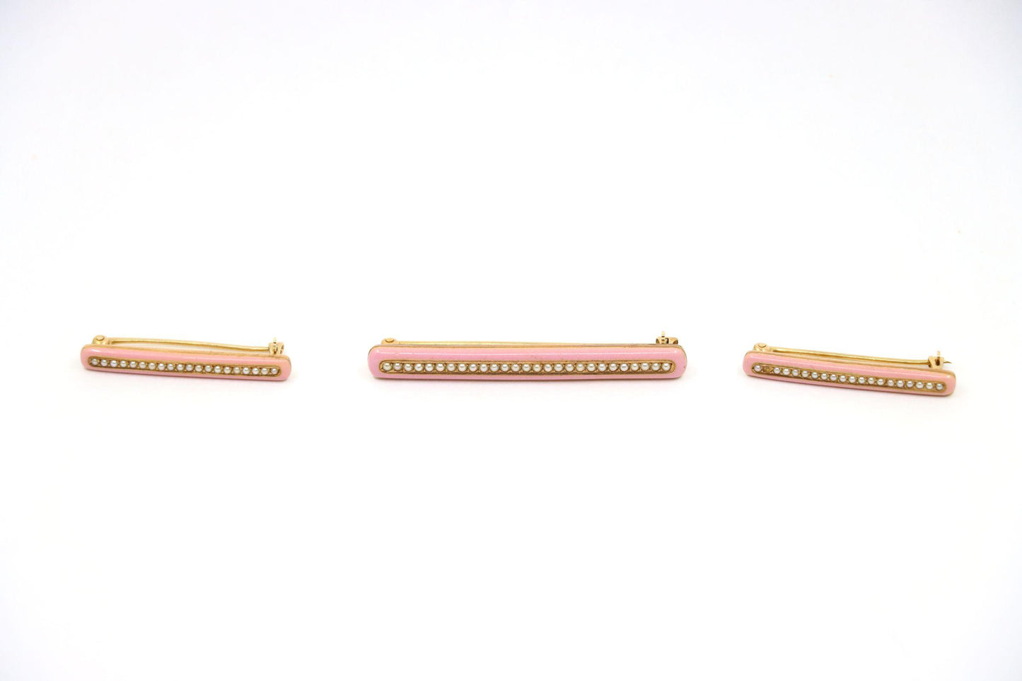 Vintage Tiffany & Co. 14K Gold Pink Enamel Pearl Brooch Set