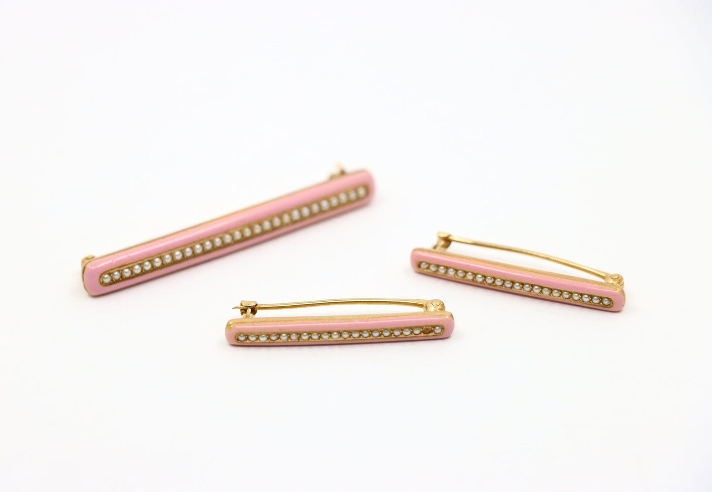 Vintage Tiffany & Co. 14K Gold Pink Enamel Pearl Brooch Set