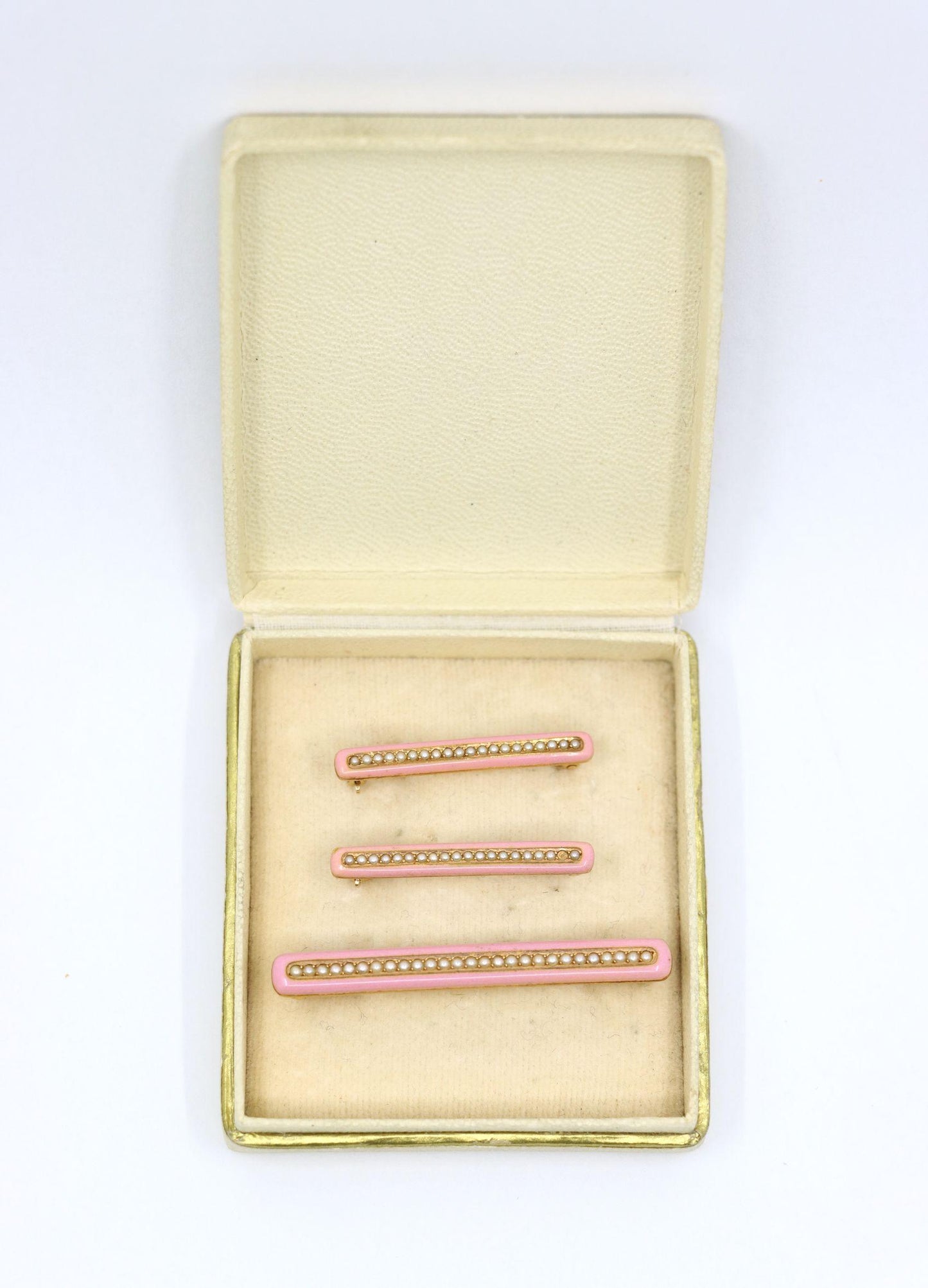 Vintage Tiffany & Co. 14K Gold Pink Enamel Pearl Brooch Set