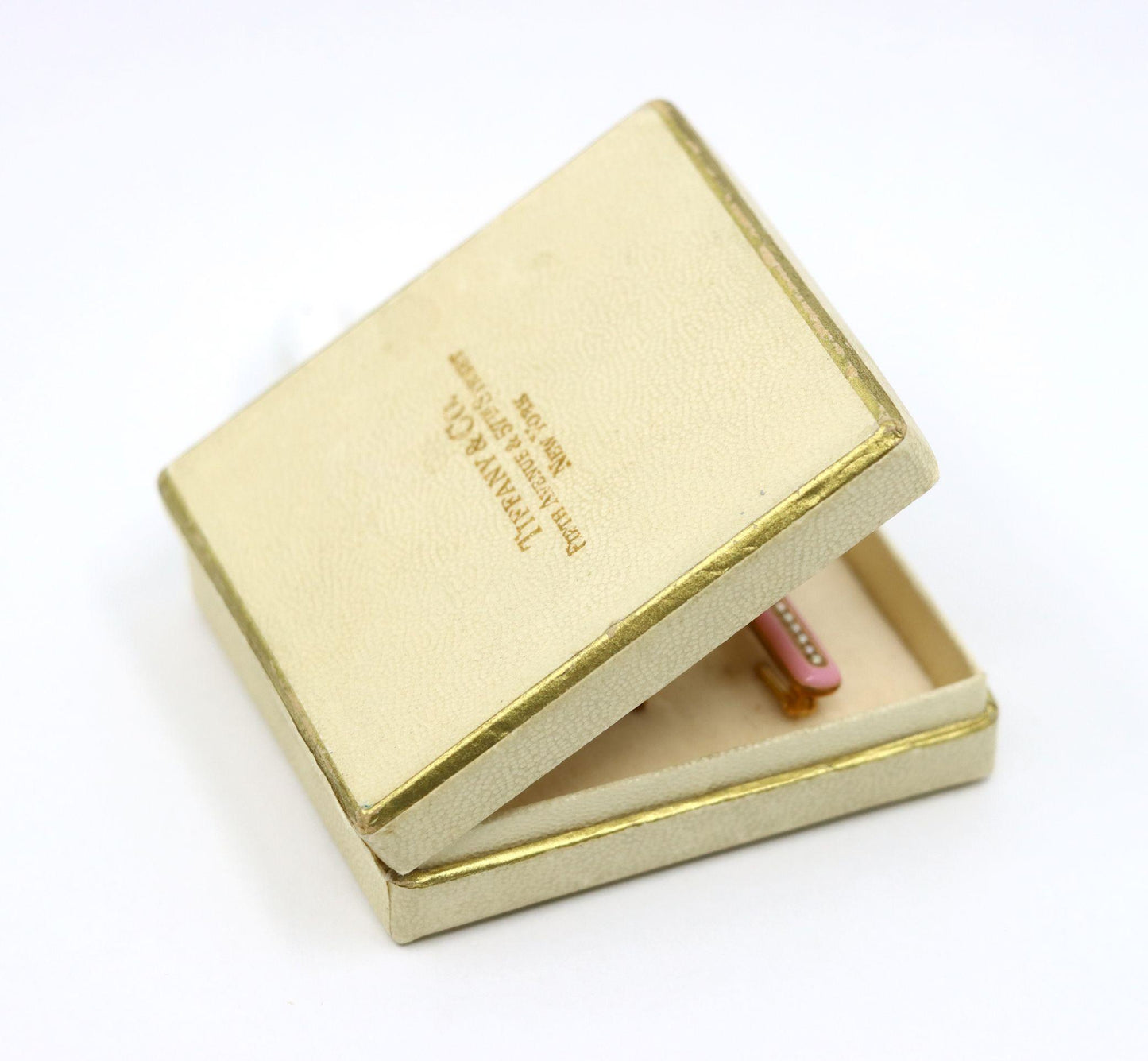 Vintage Tiffany & Co. 14K Gold Pink Enamel Pearl Brooch Set