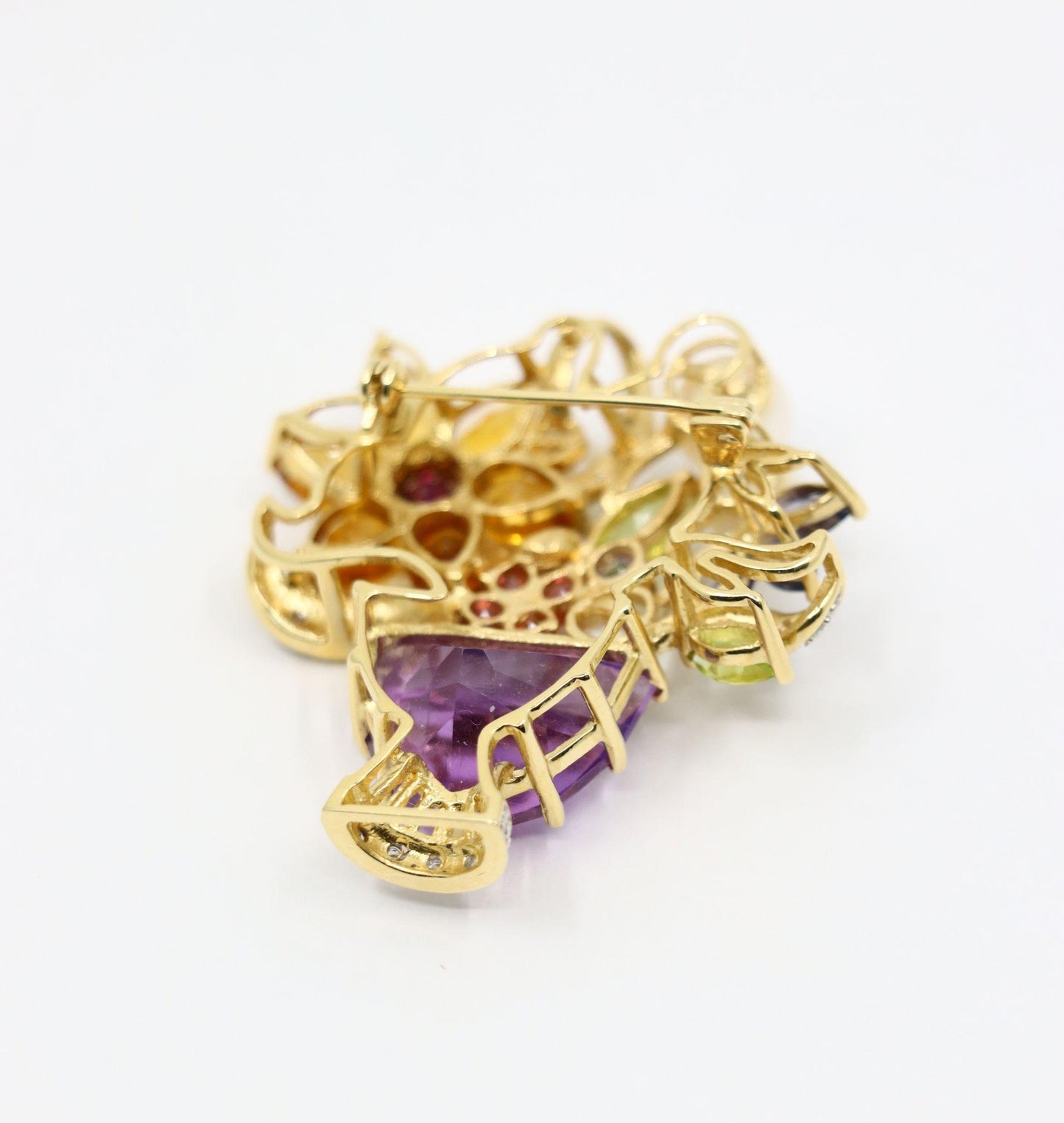 14K Gold Muti-Gemstone Blossom Bouquet Brooch