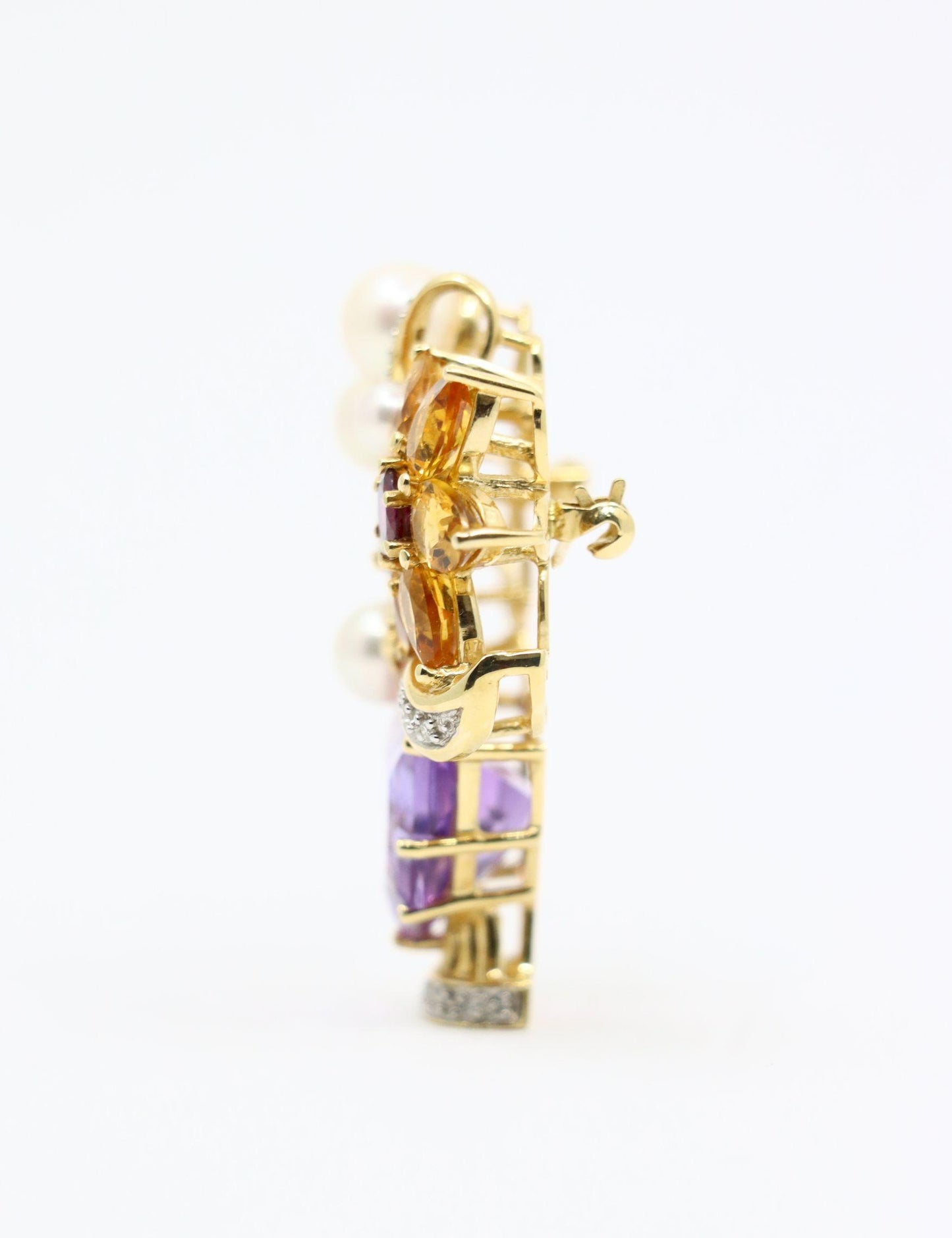 14K Gold Muti-Gemstone Blossom Bouquet Brooch