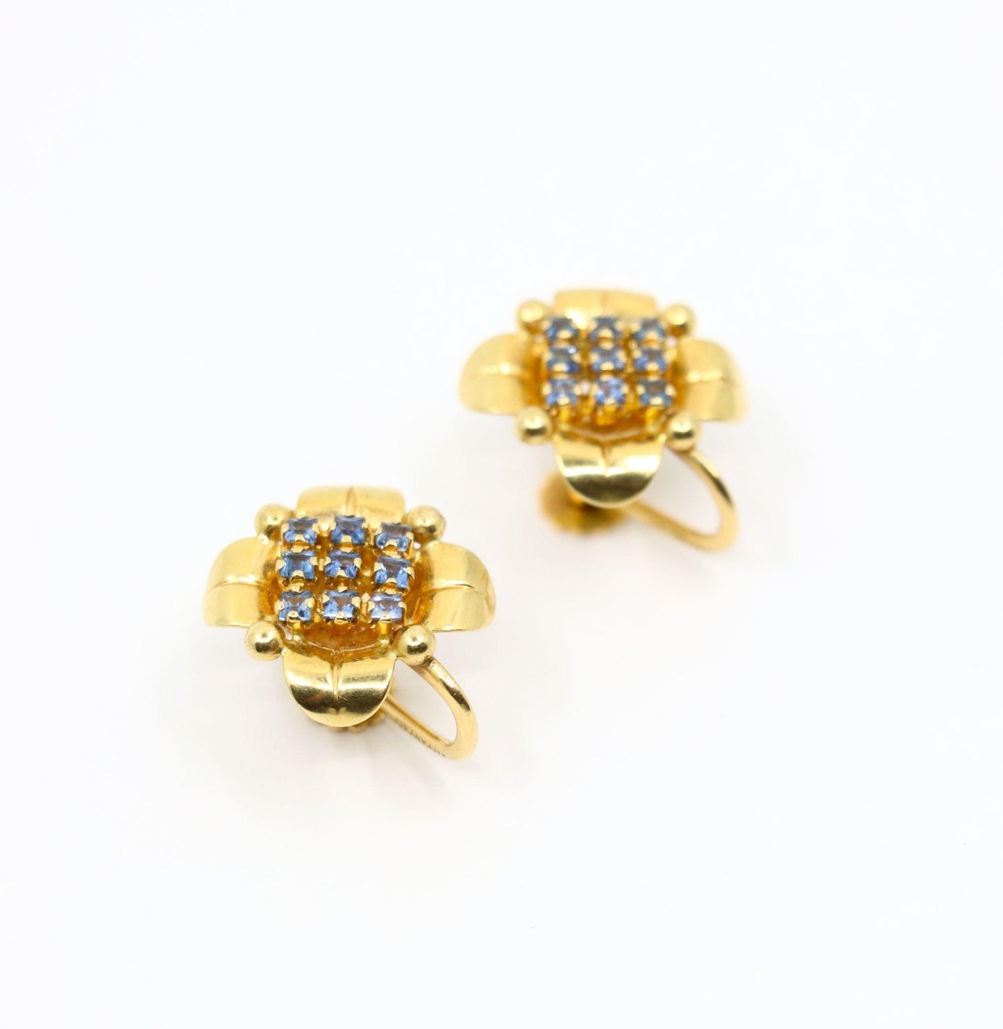 Tiffany & Co Retro 14K Gold Sapphire Flower Earrings