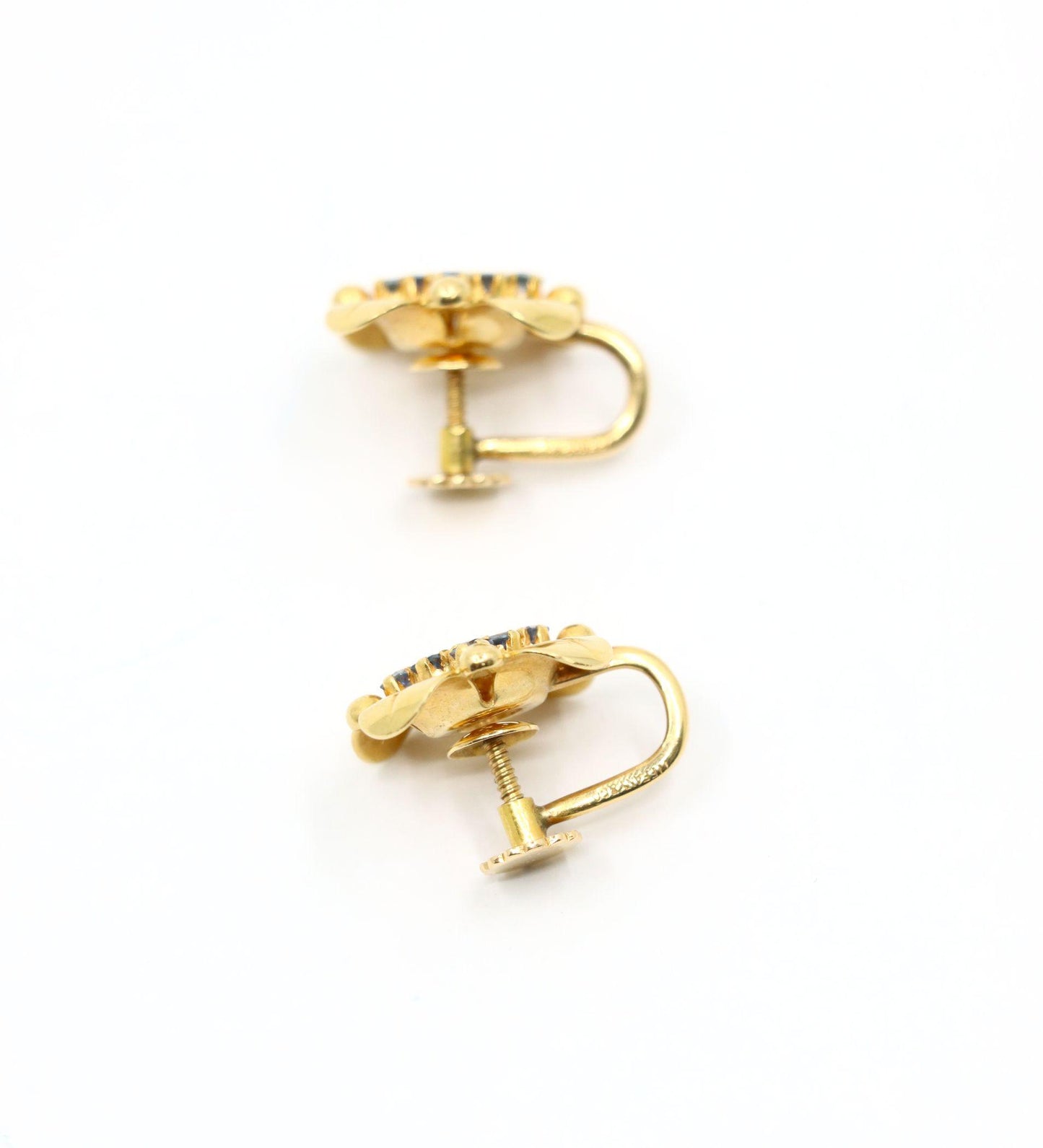 Tiffany & Co Retro 14K Gold Sapphire Flower Earrings