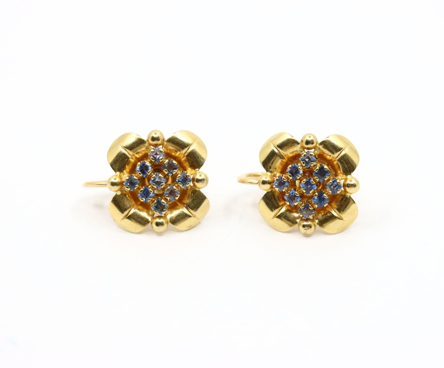 Tiffany & Co Retro 14K Gold Sapphire Flower Earrings