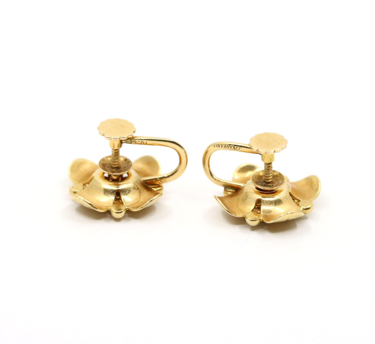 Tiffany & Co Retro 14K Gold Sapphire Flower Earrings