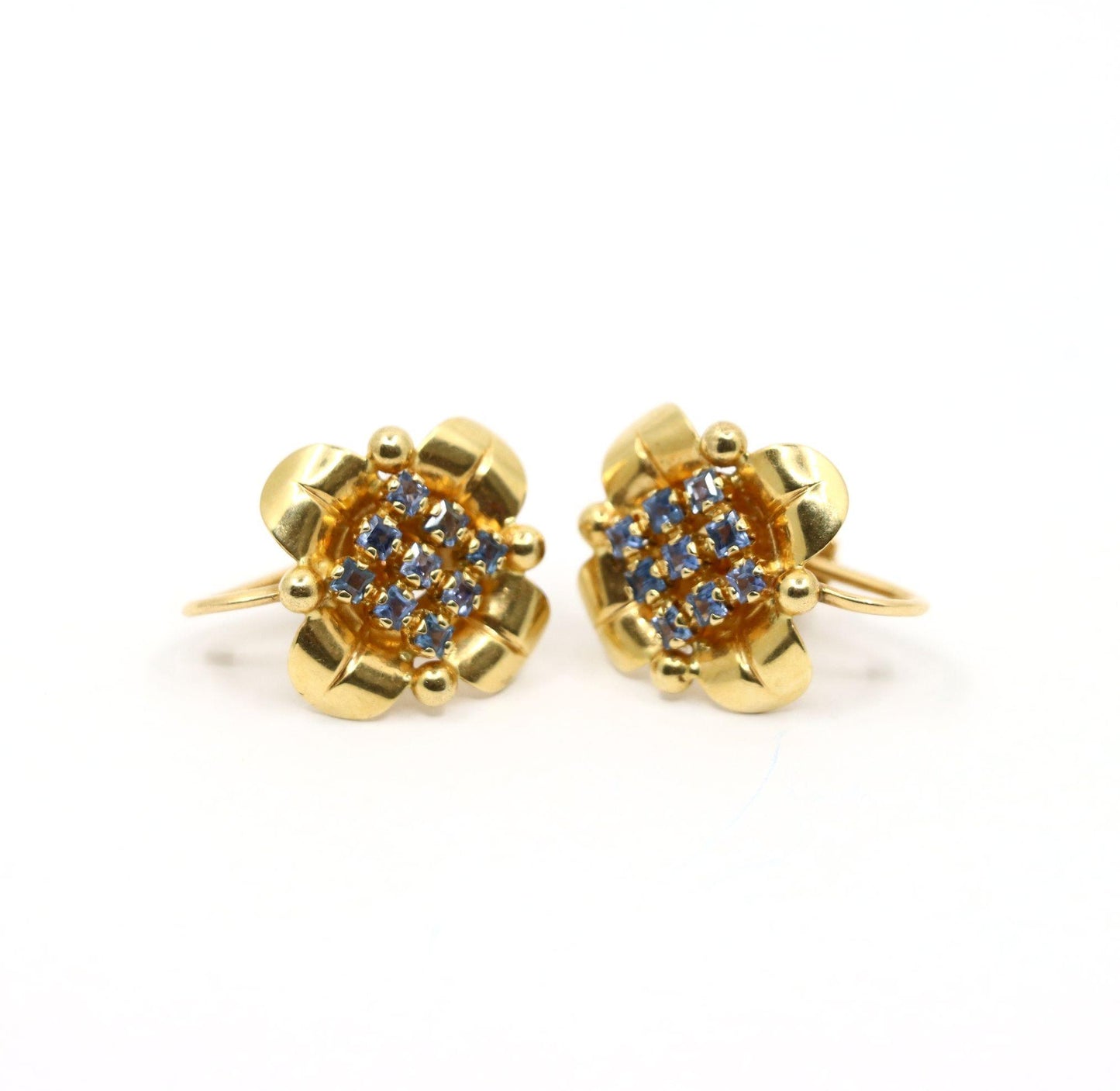 Tiffany & Co Retro 14K Gold Sapphire Flower Earrings
