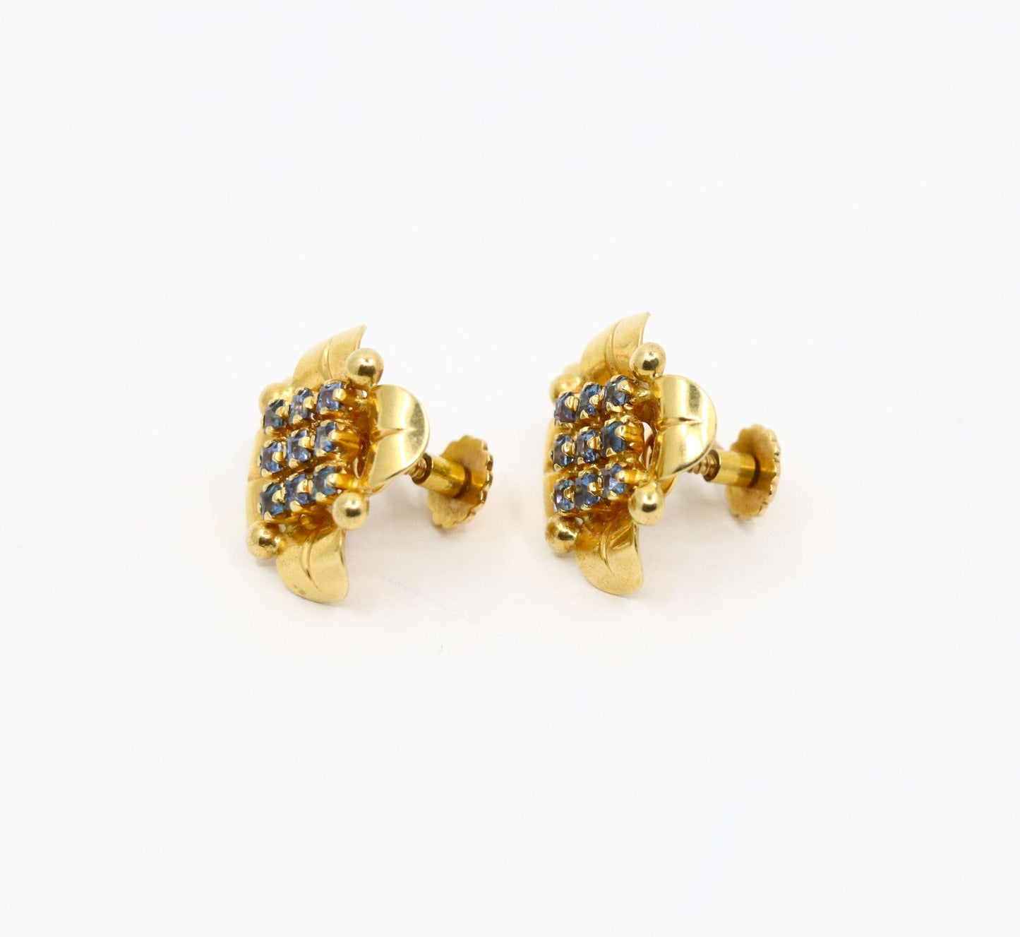 Tiffany & Co Retro 14K Gold Sapphire Flower Earrings