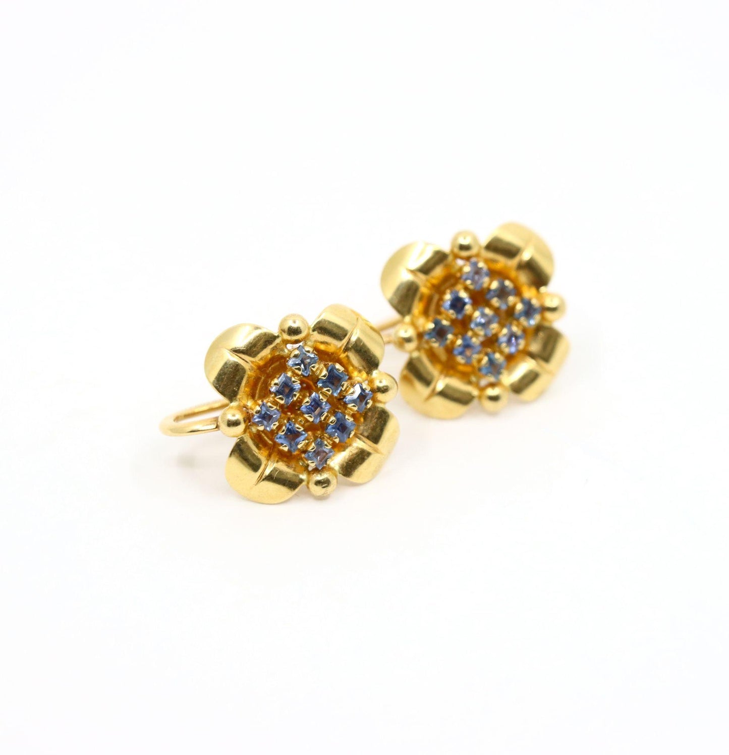 Tiffany & Co Retro 14K Gold Sapphire Flower Earrings