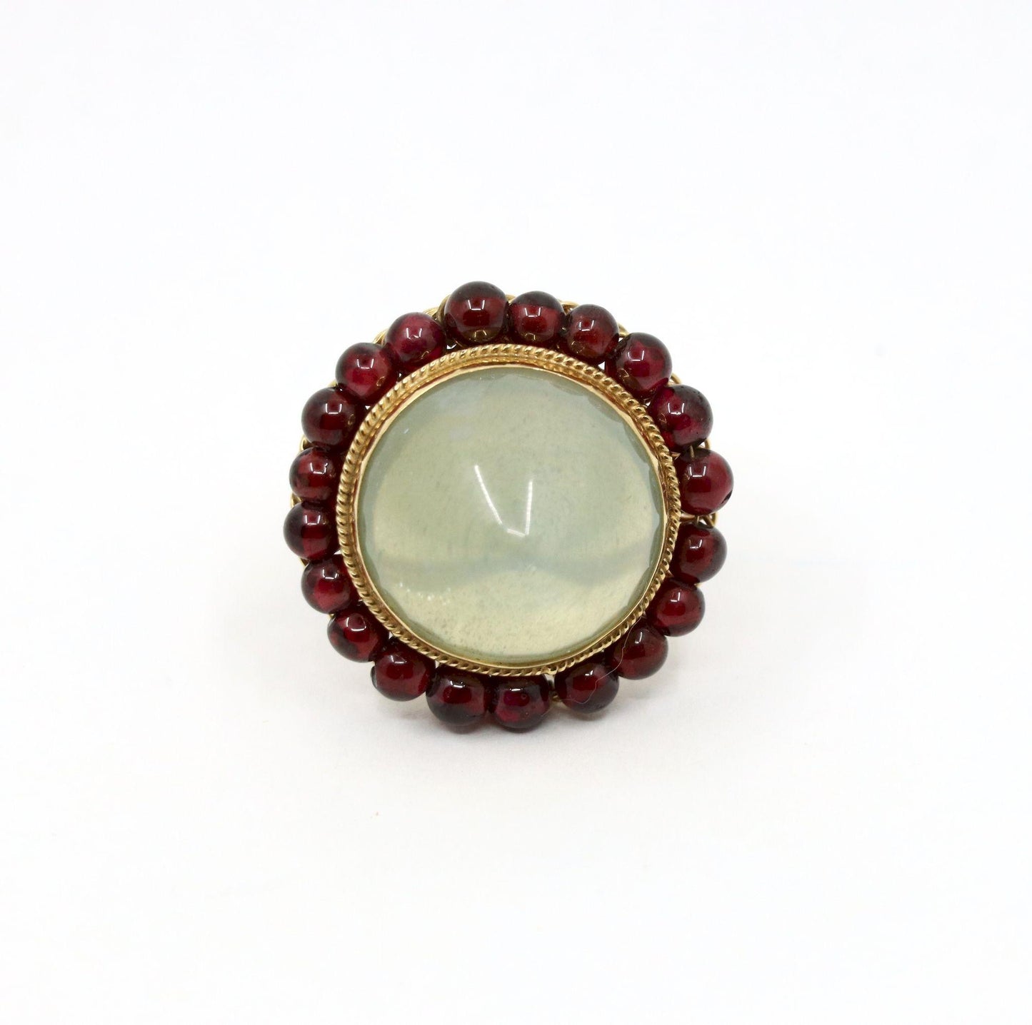 14K Gold Garnet Beads Moonstone Ring