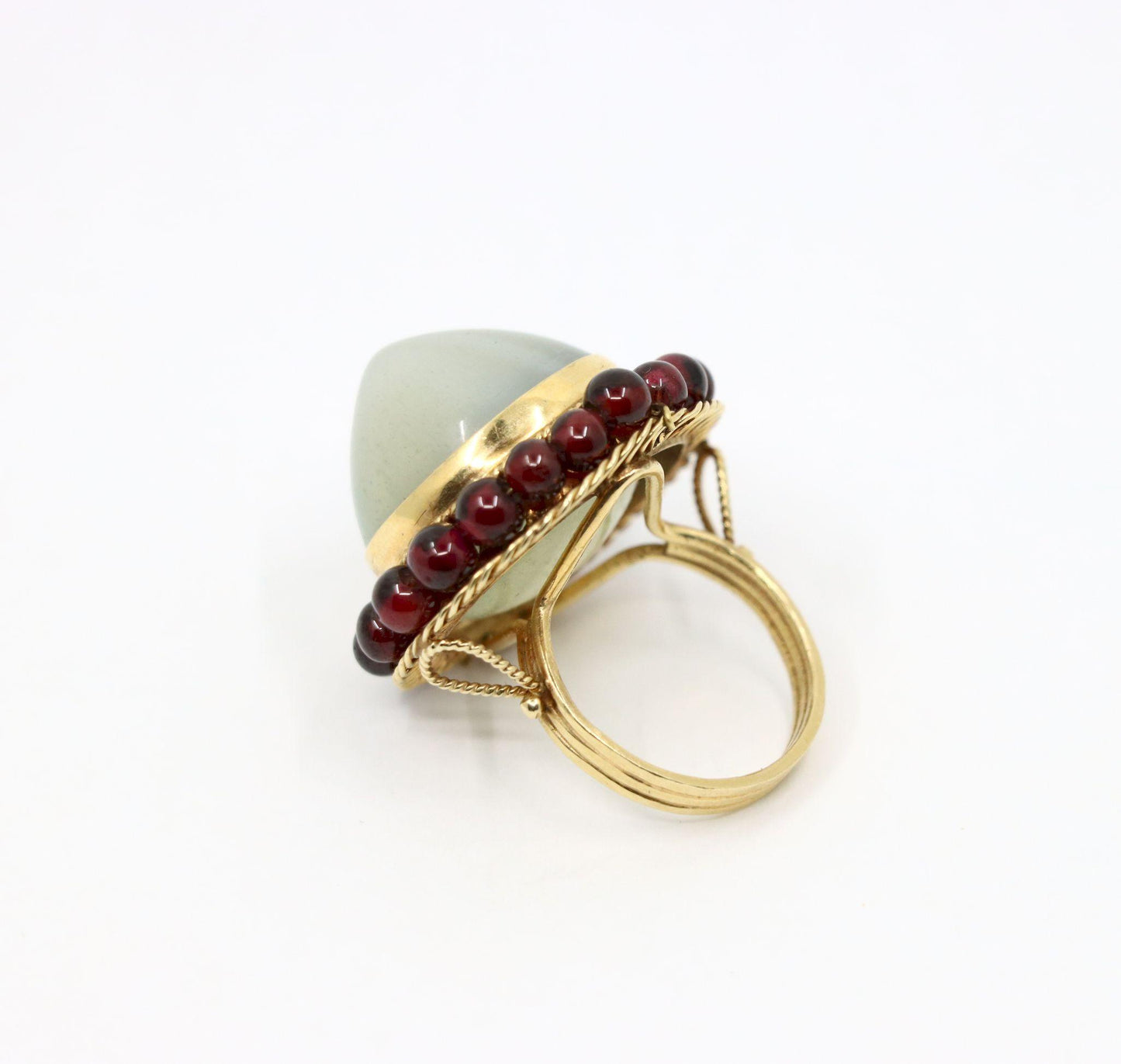 14K Gold Garnet Beads Moonstone Ring