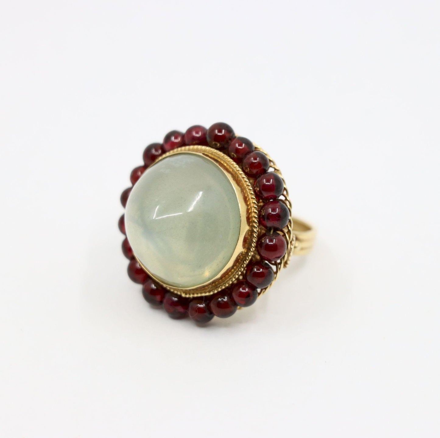 14K Gold Garnet Beads Moonstone Ring