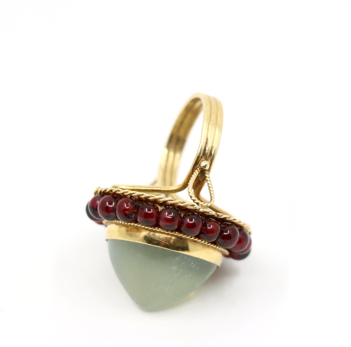 14K Gold Garnet Beads Moonstone Ring