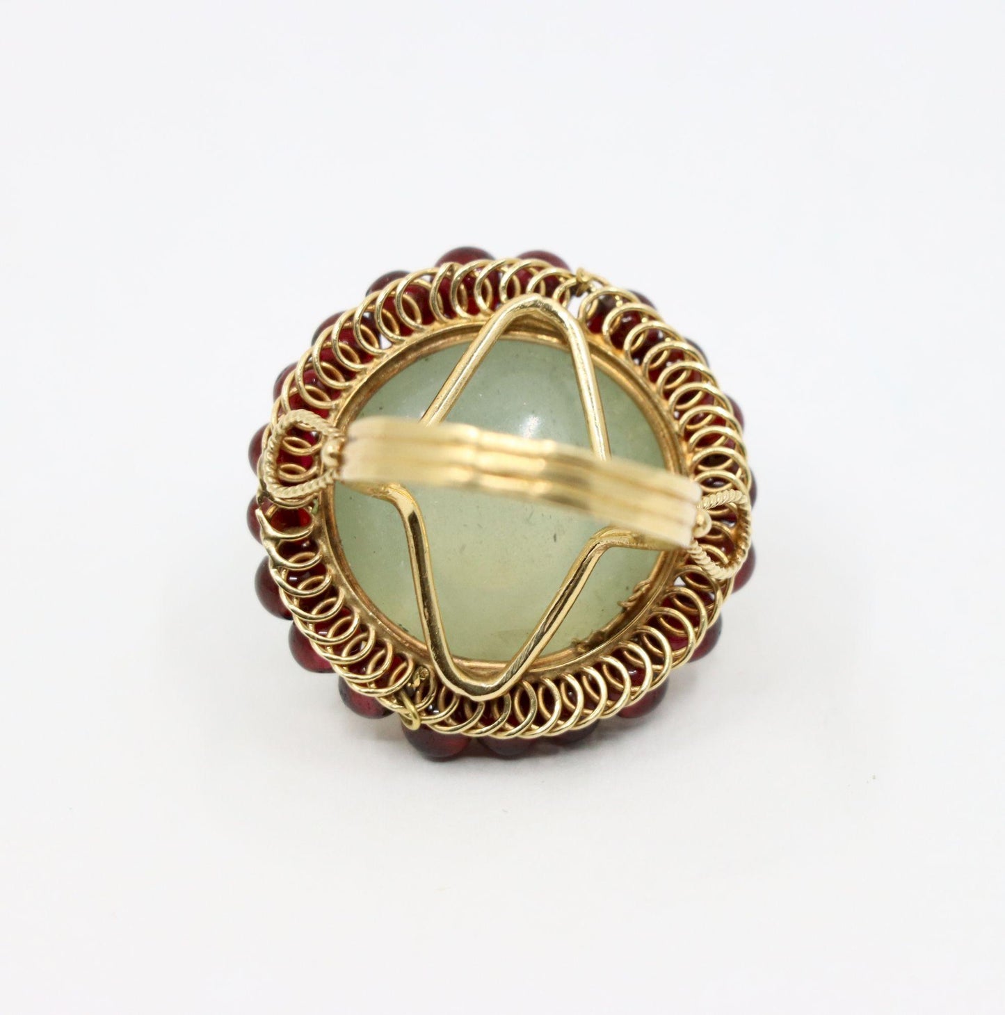 14K Gold Garnet Beads Moonstone Ring