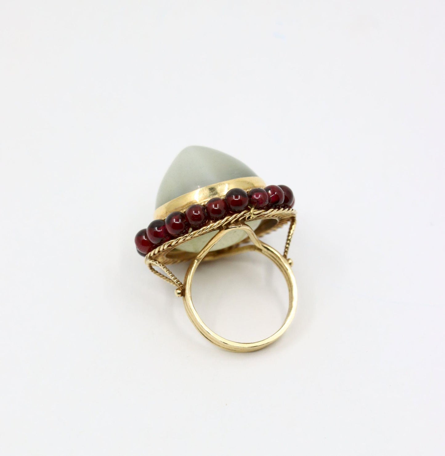 14K Gold Garnet Beads Moonstone Ring