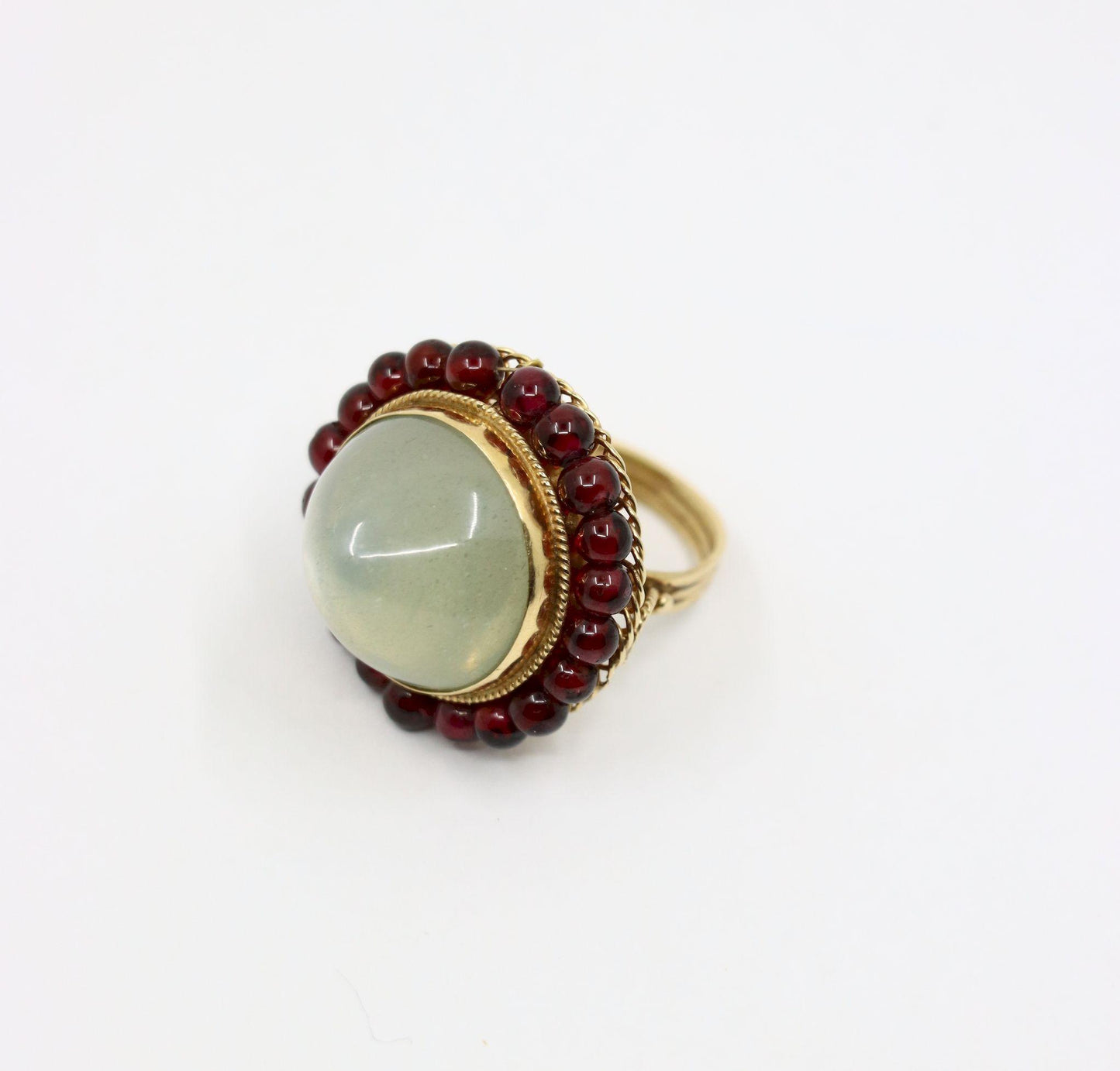 14K Gold Garnet Beads Moonstone Ring