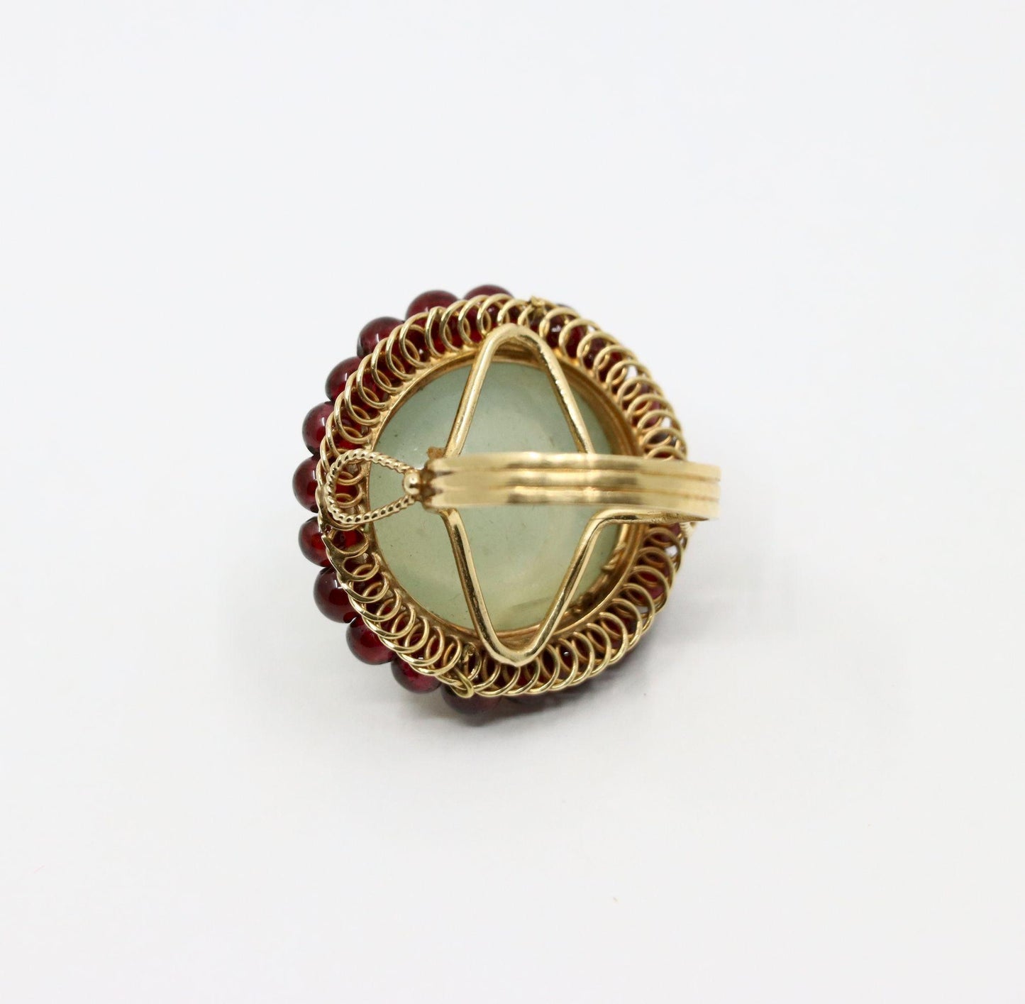 14K Gold Garnet Beads Moonstone Ring