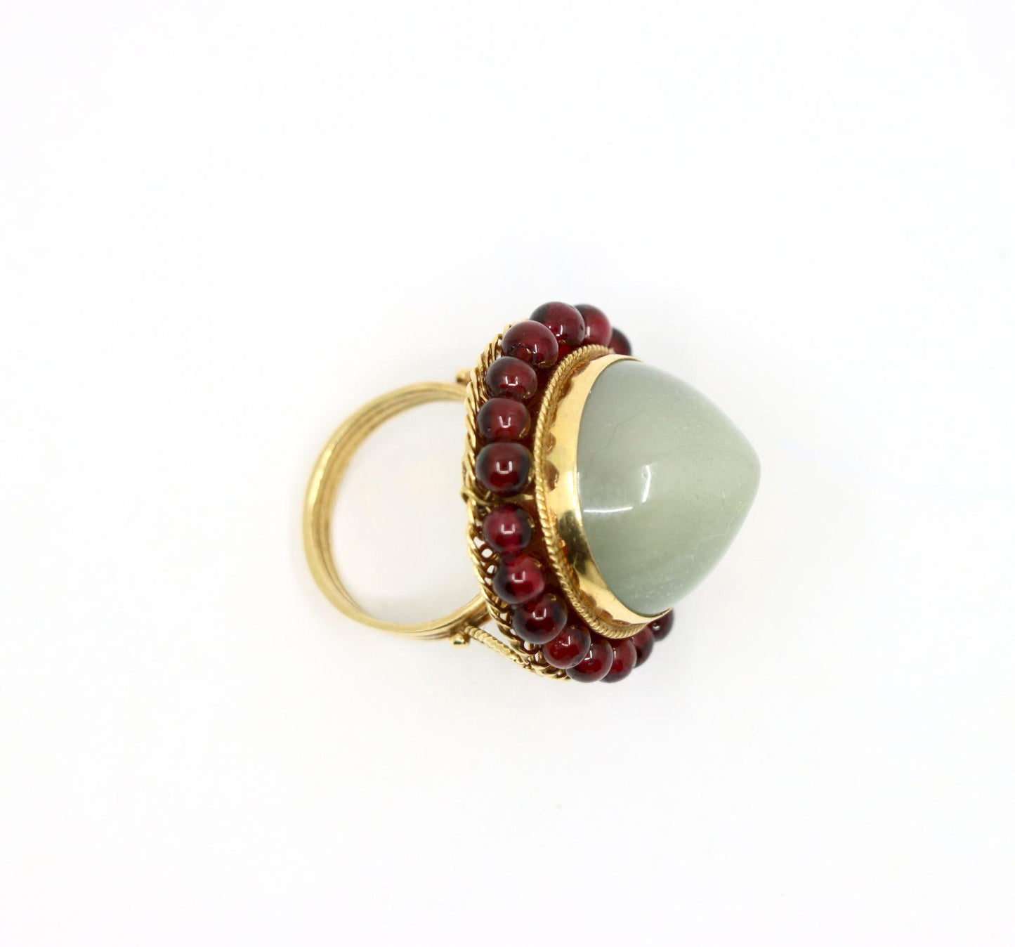 14K Gold Garnet Beads Moonstone Ring