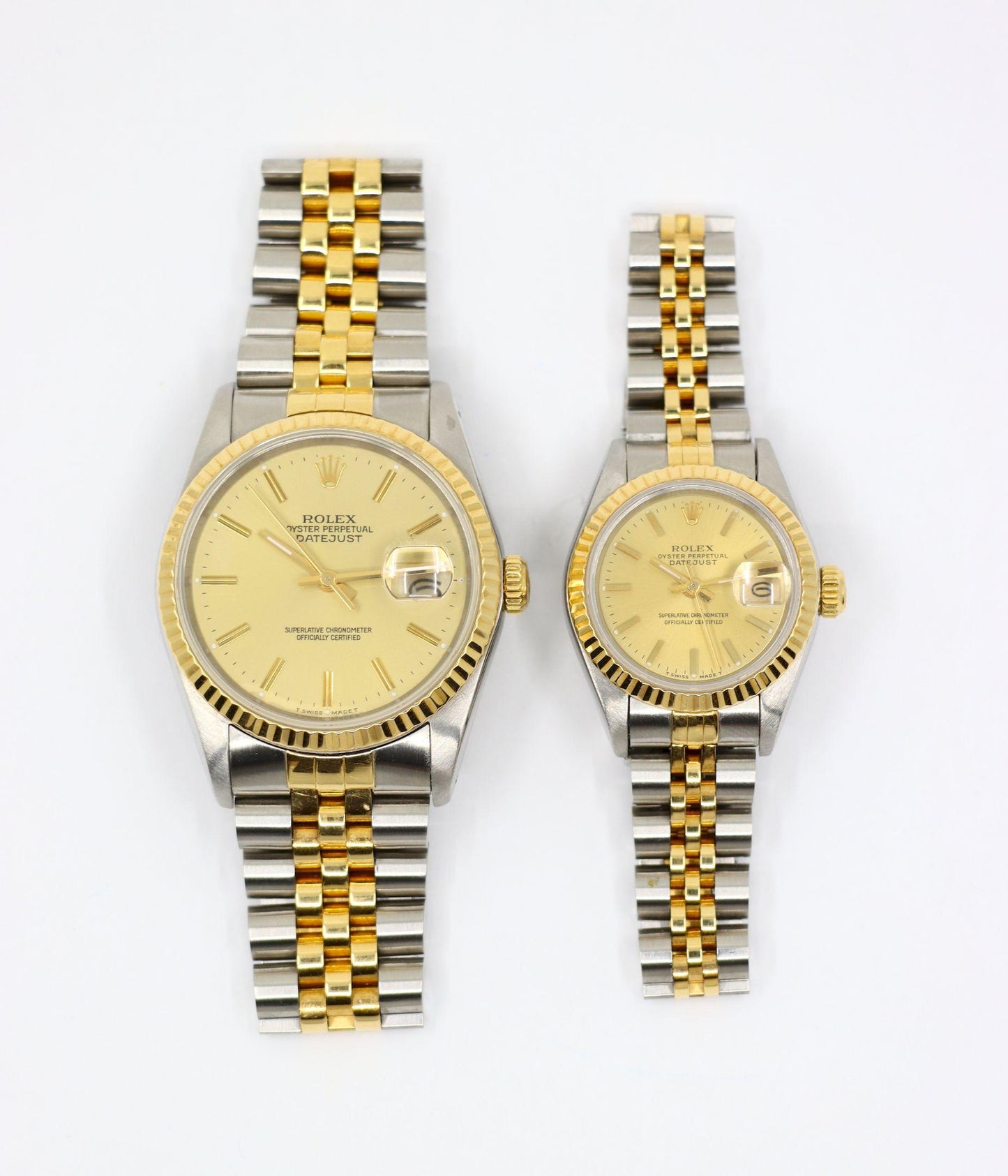 A Pair of Rolex 18K Gold Oyster Perpetual Datejust Gent's & Ladies Watch