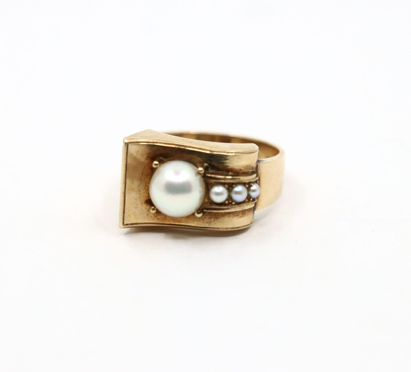 Victorian 14K Gold Pearl Belt Buckle Ring