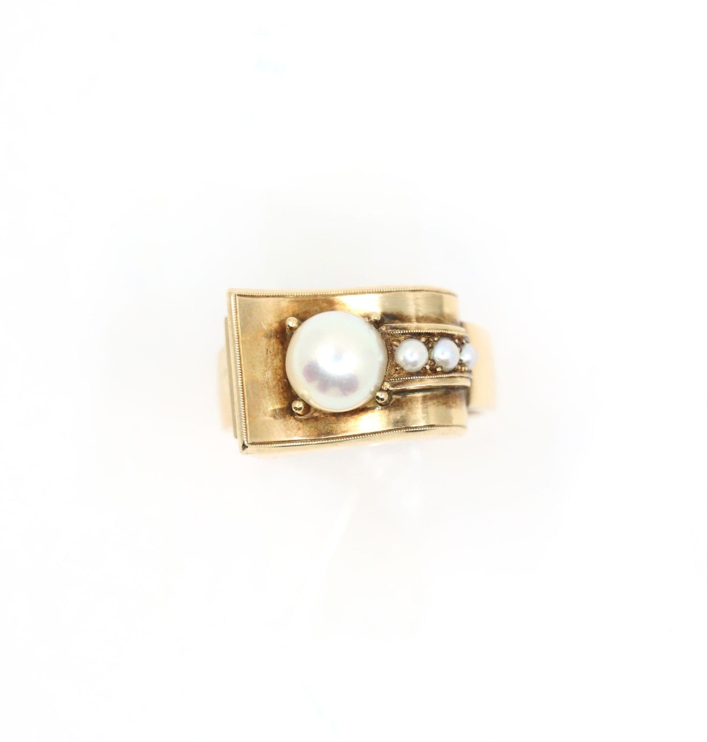 Victorian 14K Gold Pearl Belt Buckle Ring