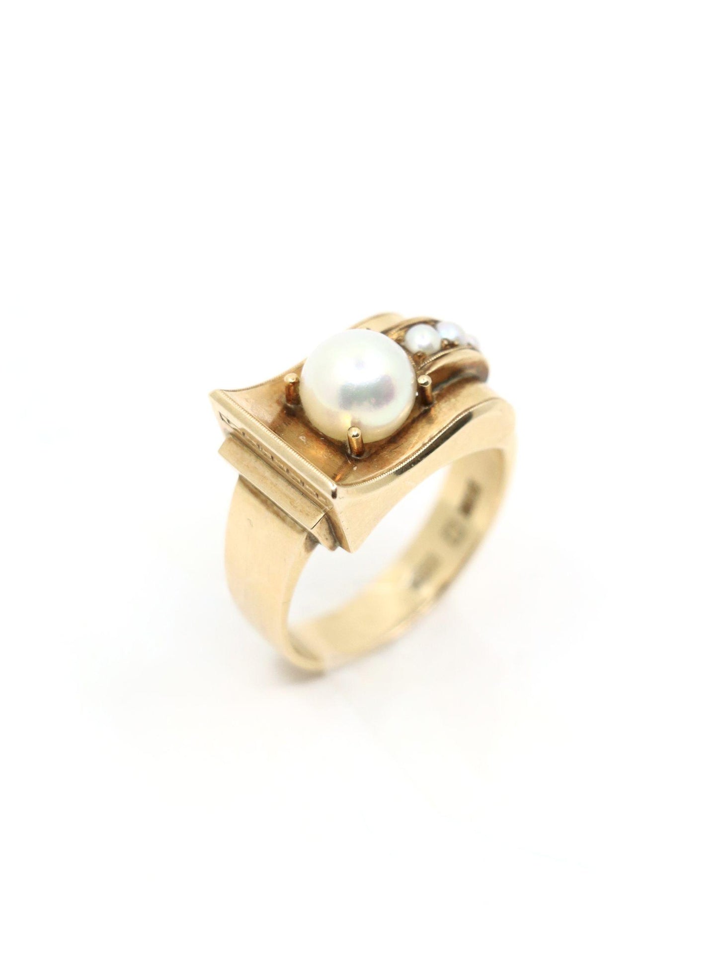 Victorian 14K Gold Pearl Belt Buckle Ring
