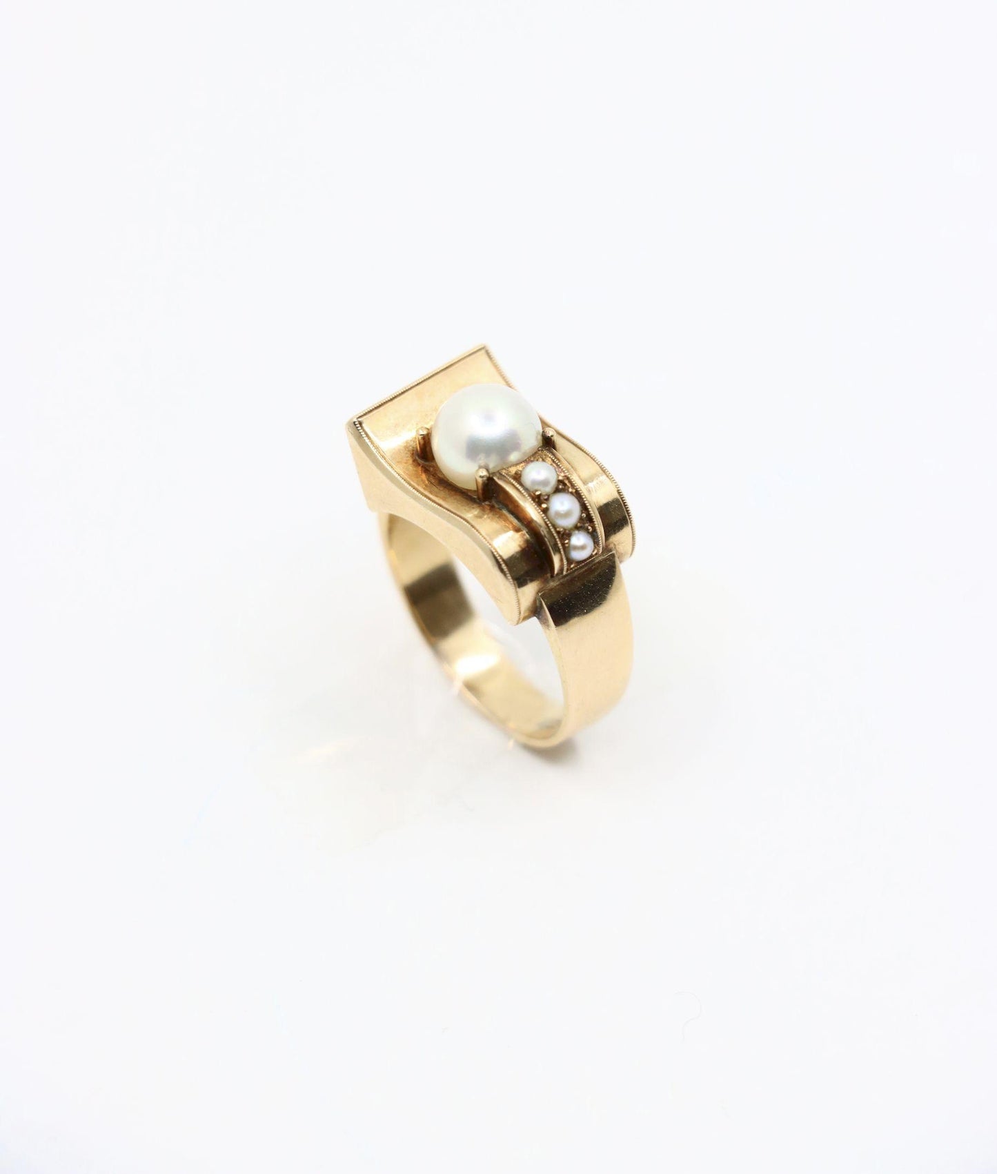 Victorian 14K Gold Pearl Belt Buckle Ring