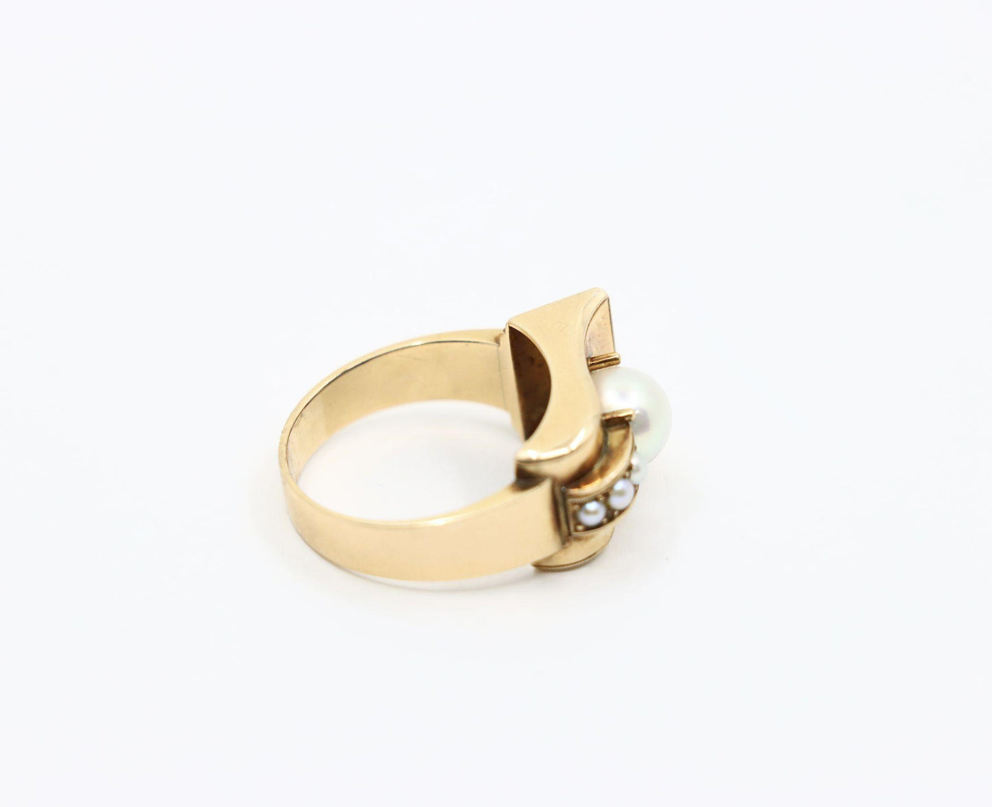 Victorian 14K Gold Pearl Belt Buckle Ring