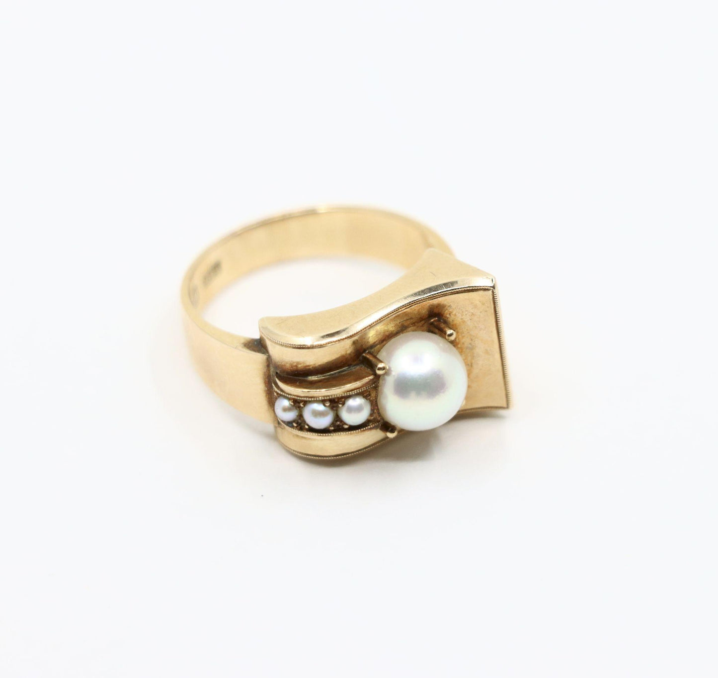 Victorian 14K Gold Pearl Belt Buckle Ring