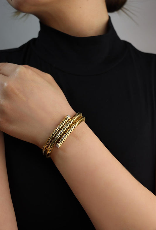 Marina B Trisolina 18k Yellow Gold Triple Pavé Diamond Bangle