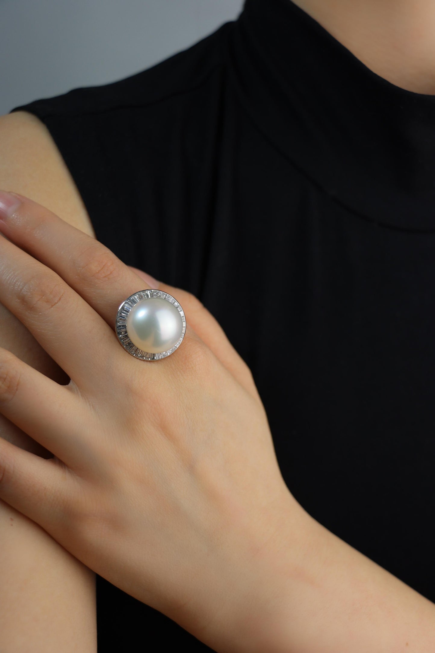 Large Pearl Diamond Cocktail Ring