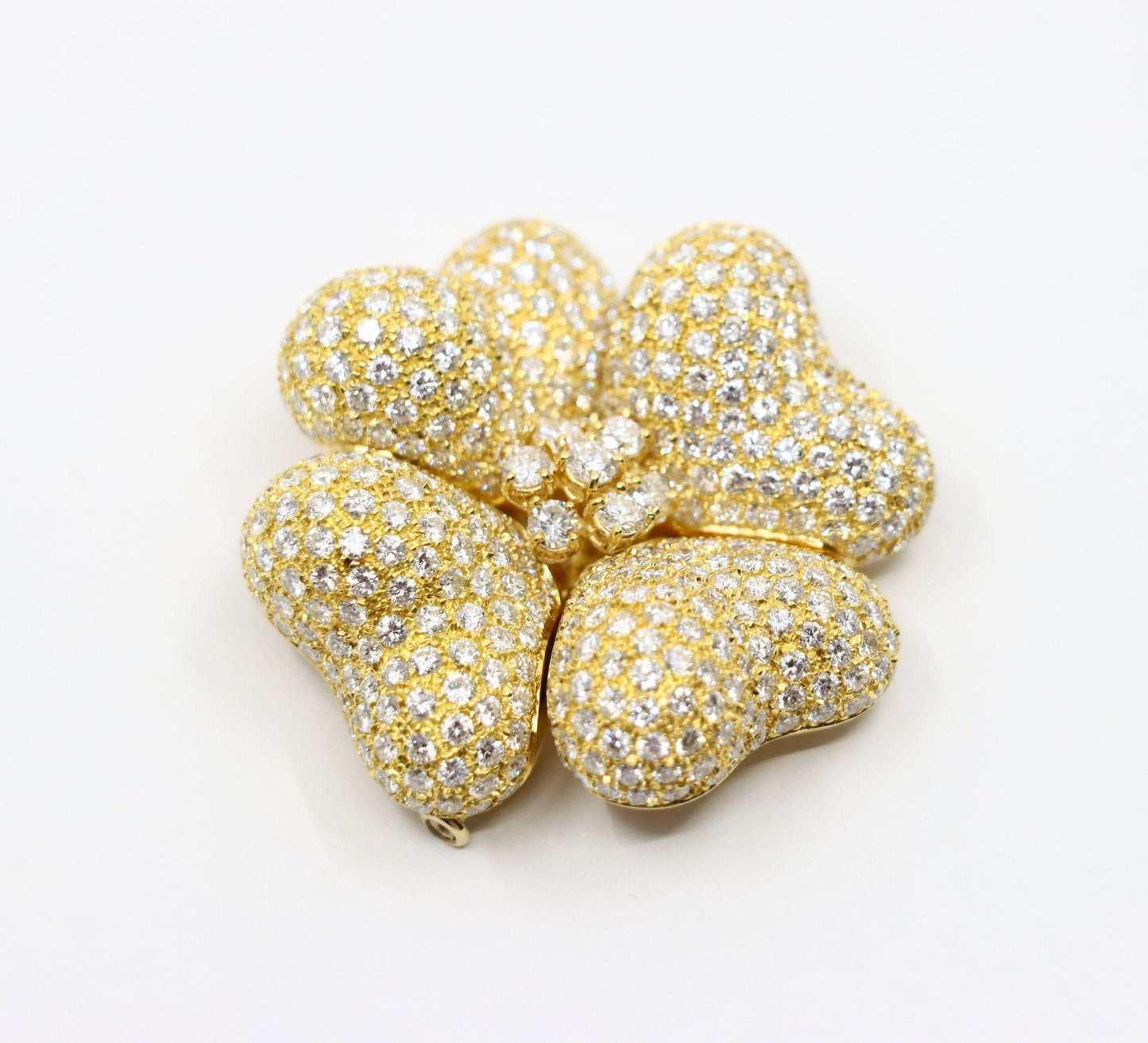 18K Gold Four Leaf Clover Diamonds Brooch