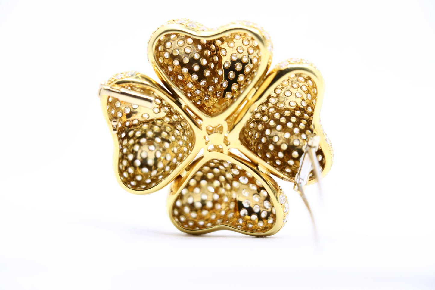 18K Gold Four Leaf Clover Diamonds Brooch